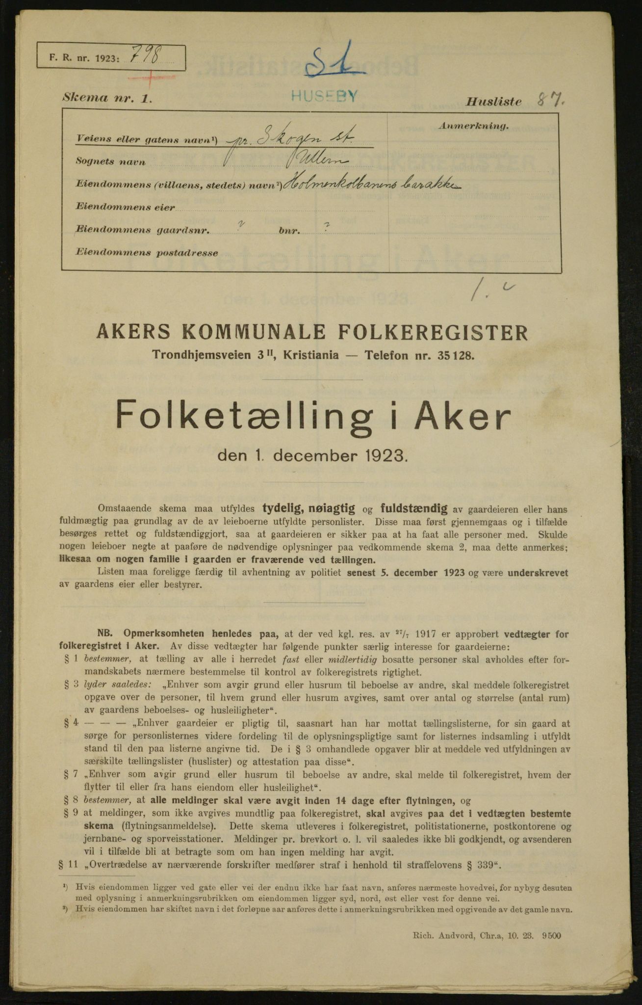 , Municipal Census 1923 for Aker, 1923, p. 4874