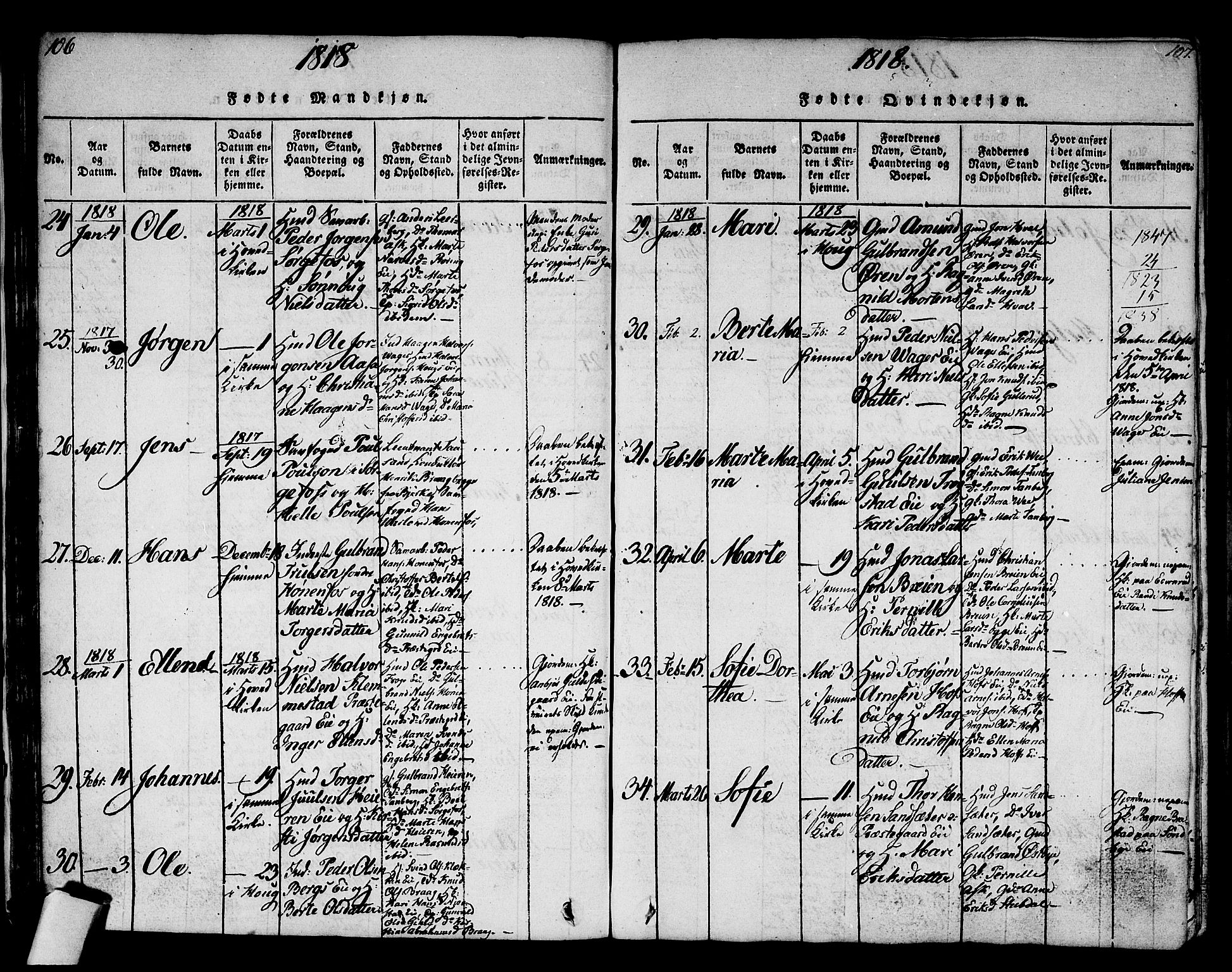 Norderhov kirkebøker, AV/SAKO-A-237/G/Ga/L0002: Parish register (copy) no. I 2, 1814-1867, p. 106-107