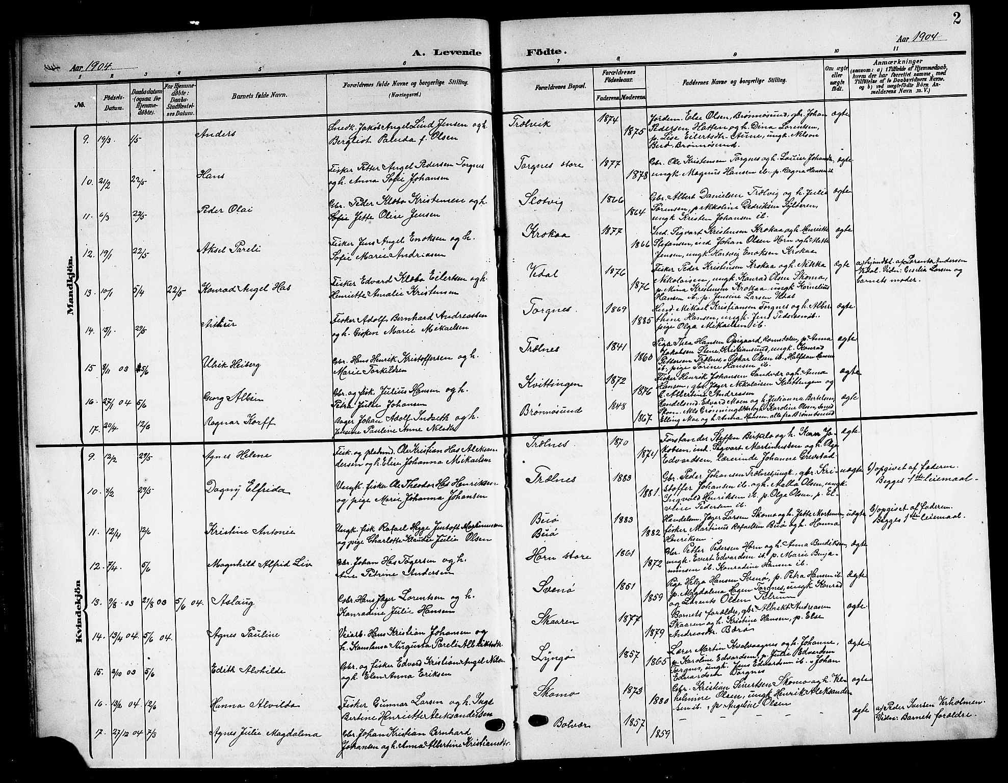 Ministerialprotokoller, klokkerbøker og fødselsregistre - Nordland, SAT/A-1459/813/L0214: Parish register (copy) no. 813C06, 1904-1917, p. 2