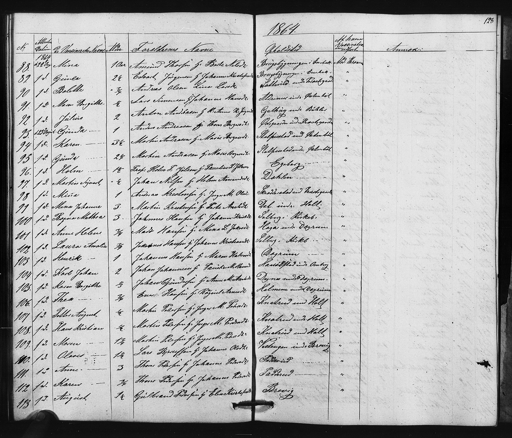 Enebakk prestekontor Kirkebøker, AV/SAO-A-10171c/F/Fa/L0015: Parish register (official) no. I 15, 1830-1867, p. 128