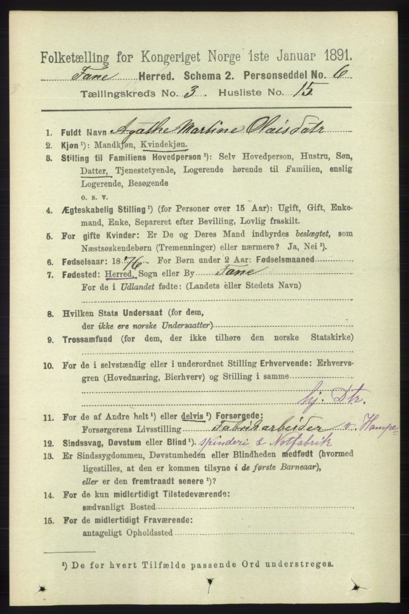 RA, 1891 census for 1249 Fana, 1891, p. 986