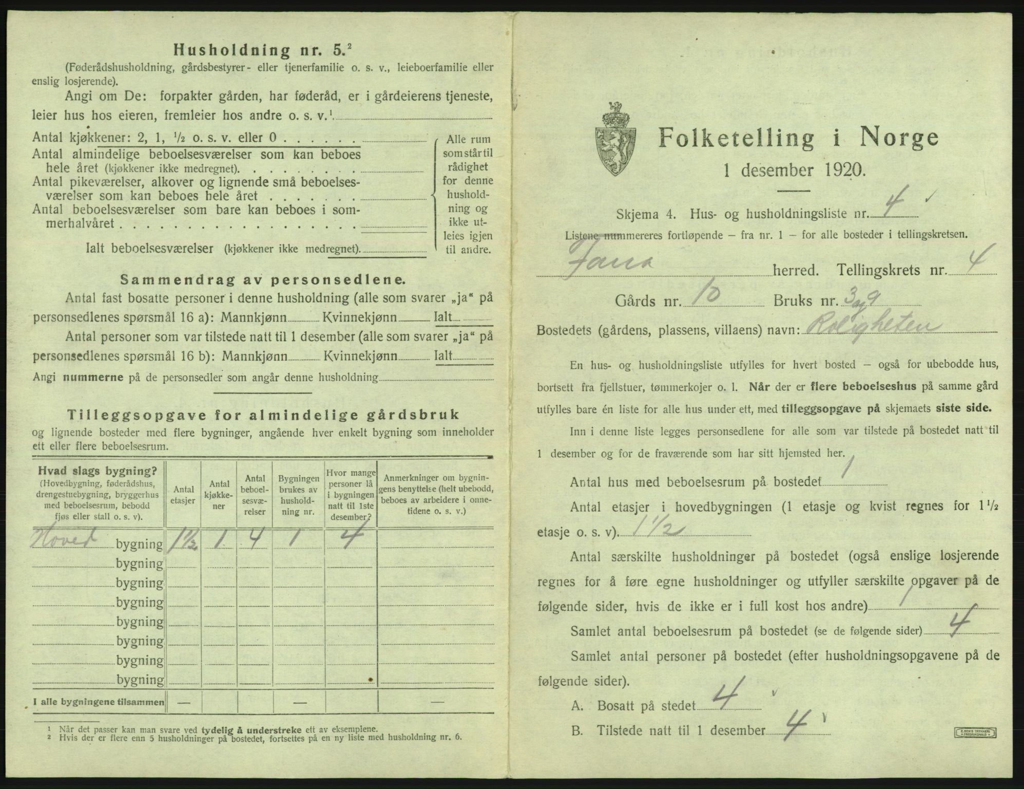 SAB, 1920 census for Fana, 1920, p. 351