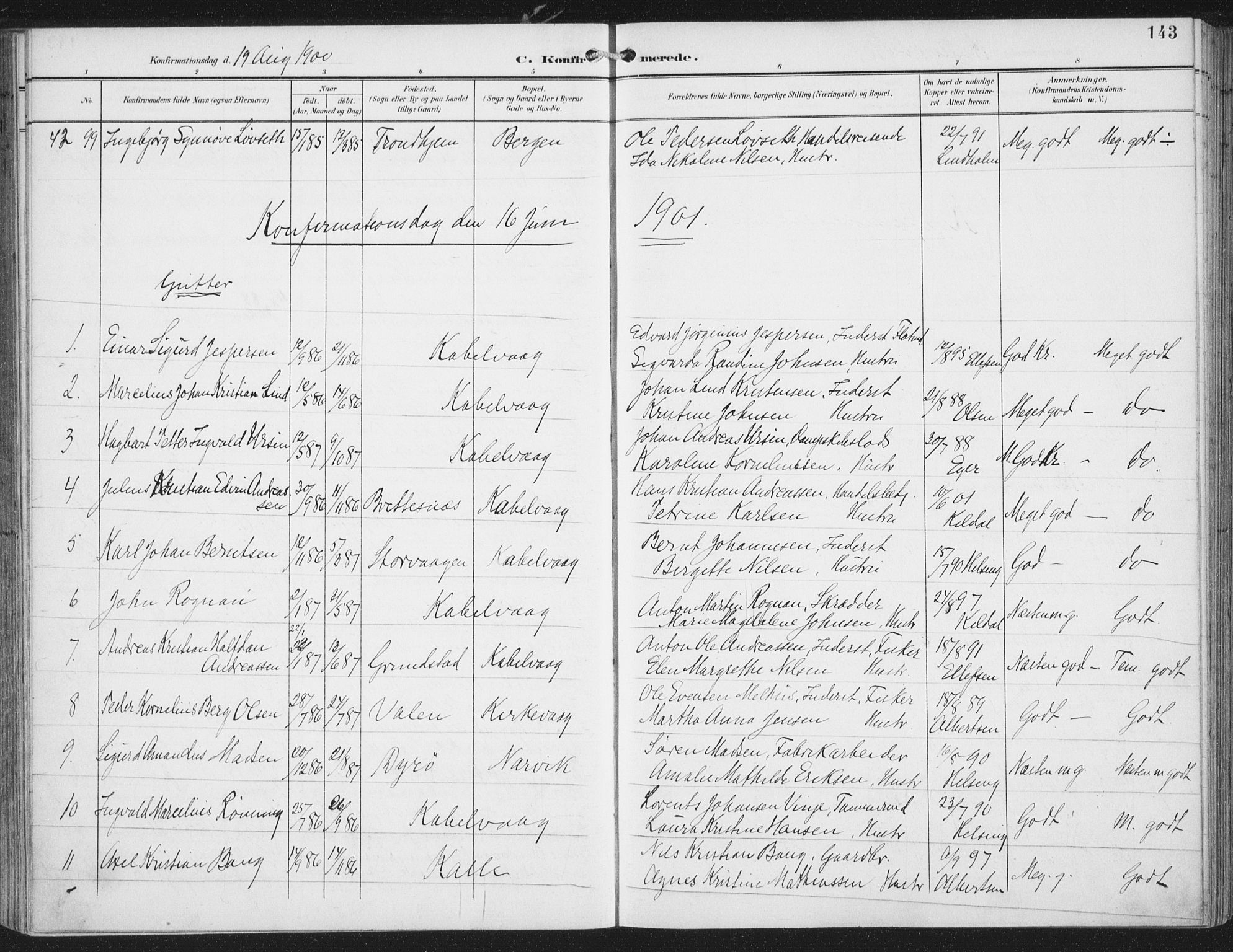 Ministerialprotokoller, klokkerbøker og fødselsregistre - Nordland, AV/SAT-A-1459/874/L1062: Parish register (official) no. 874A06, 1899-1907, p. 143