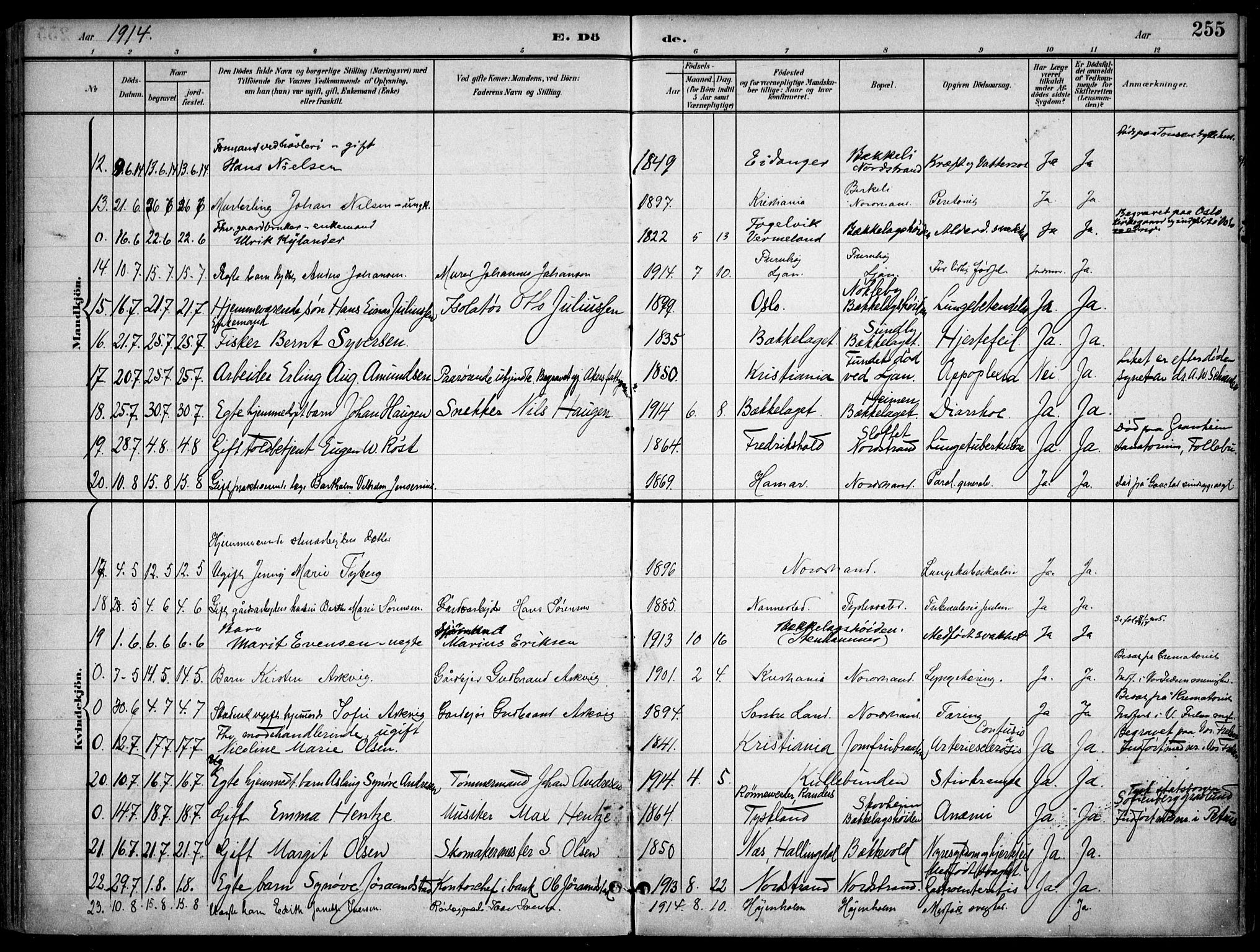 Nordstrand prestekontor Kirkebøker, SAO/A-10362a/F/Fa/L0001: Parish register (official) no. I 1, 1900-1914, p. 255