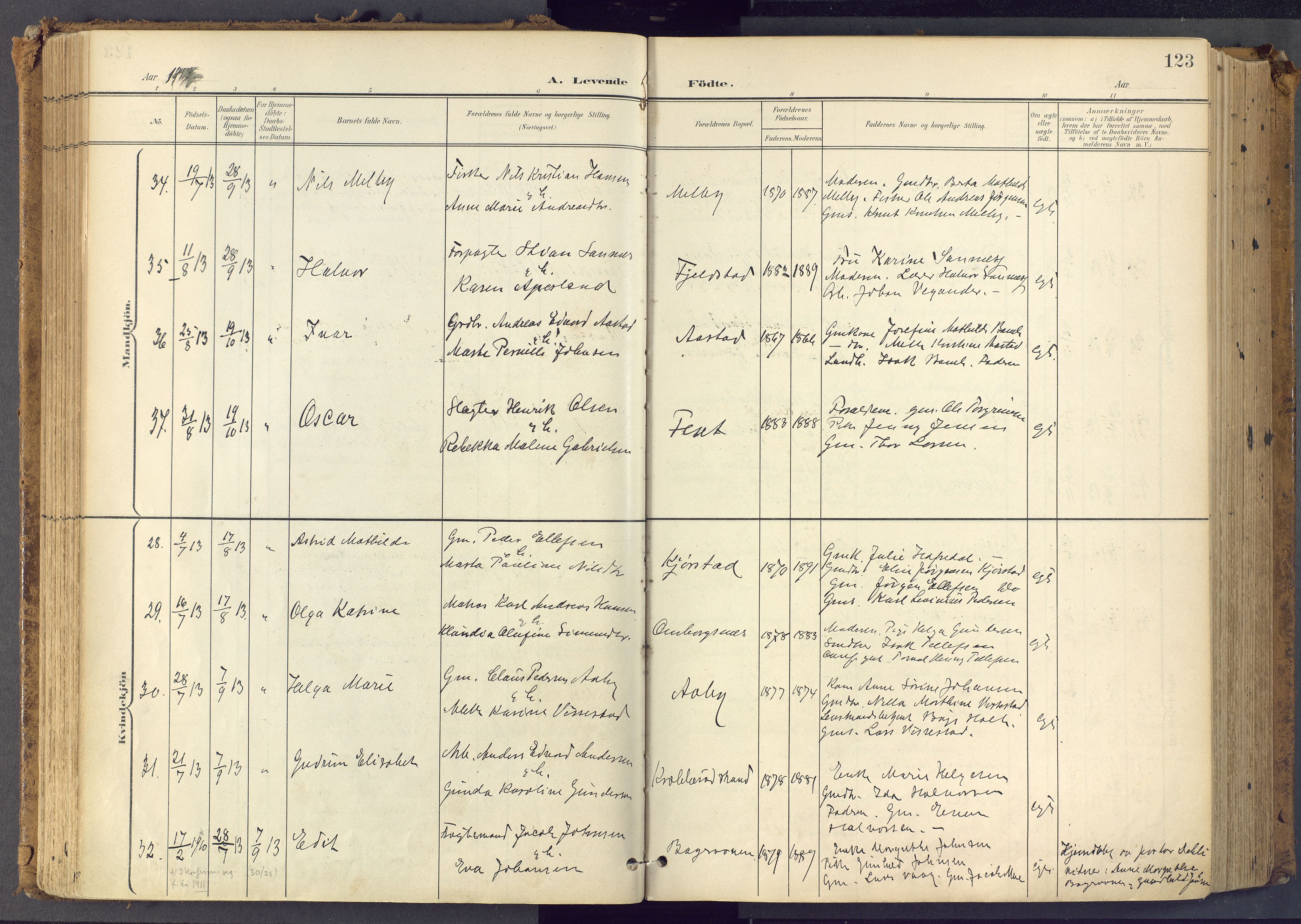 Bamble kirkebøker, SAKO/A-253/F/Fa/L0009: Parish register (official) no. I 9, 1901-1917, p. 123