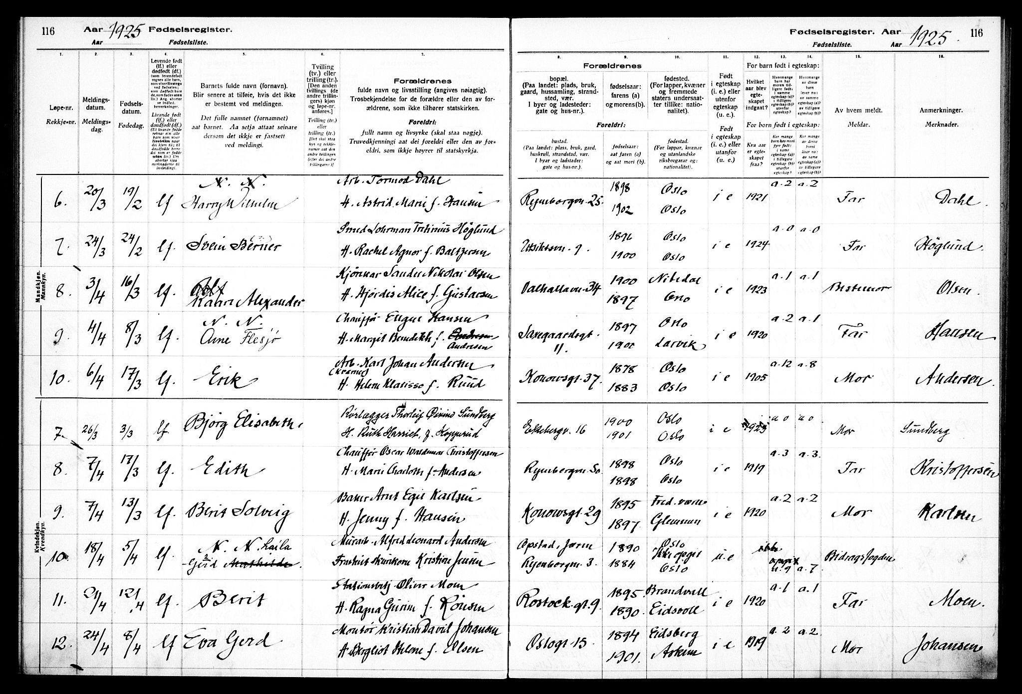 Gamlebyen prestekontor Kirkebøker, AV/SAO-A-10884/J/Ja/L0001: Birth register no. 1, 1916-1936, p. 116