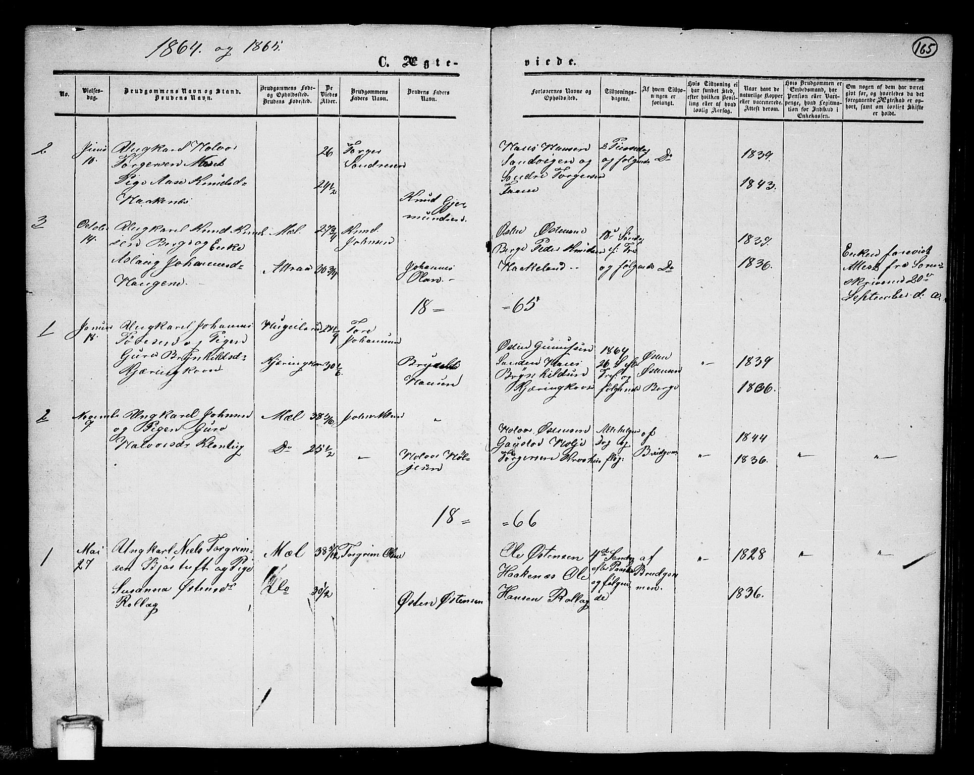 Tinn kirkebøker, SAKO/A-308/G/Gb/L0002: Parish register (copy) no. II 2, 1851-1886, p. 165