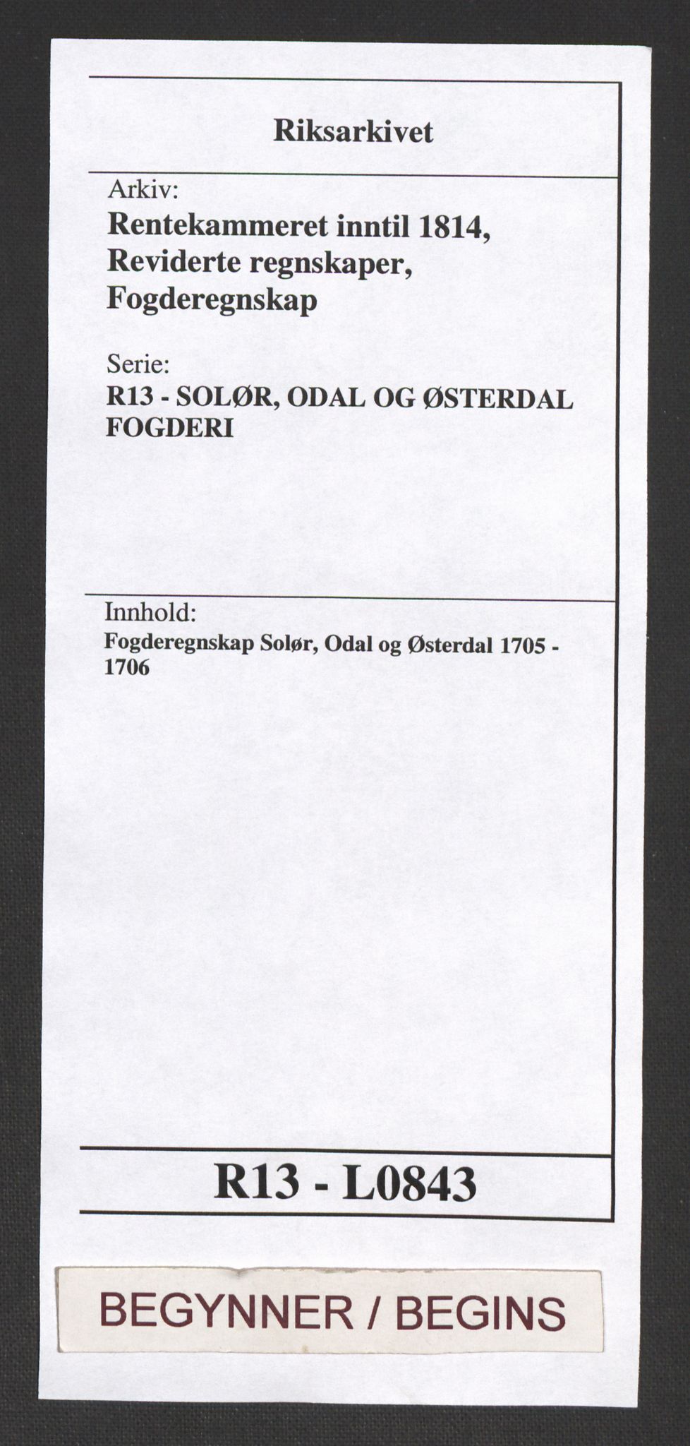 Rentekammeret inntil 1814, Reviderte regnskaper, Fogderegnskap, AV/RA-EA-4092/R13/L0843: Fogderegnskap Solør, Odal og Østerdal, 1705-1706, p. 1