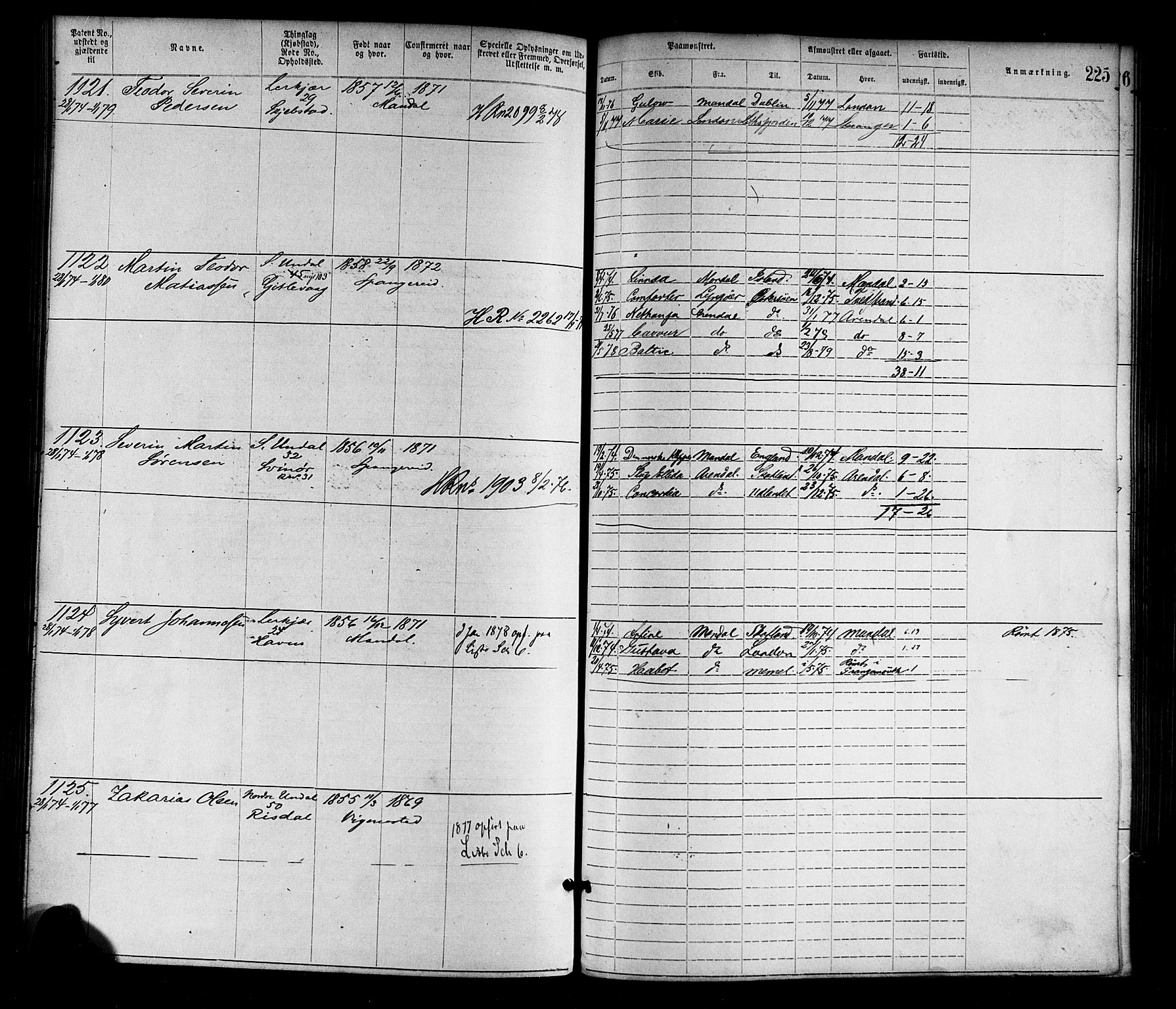 Mandal mønstringskrets, SAK/2031-0016/F/Fa/L0001: Annotasjonsrulle nr 1-1920 med register, L-3, 1869-1881, p. 260