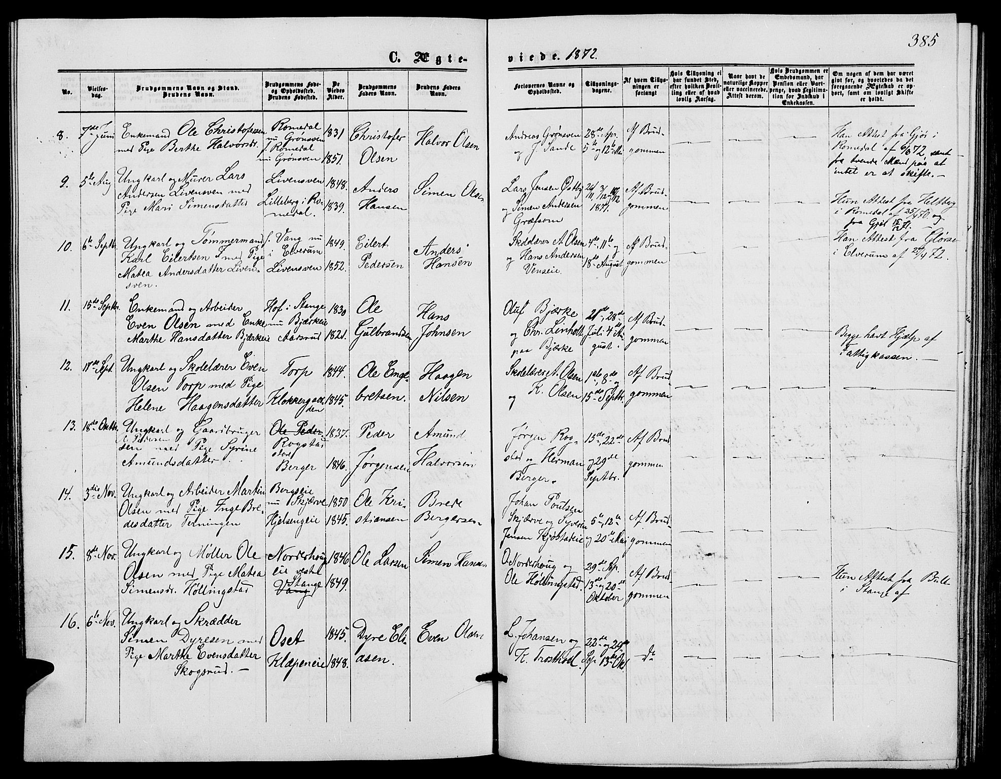 Løten prestekontor, SAH/PREST-022/L/La/L0004: Parish register (copy) no. 4, 1863-1877, p. 385