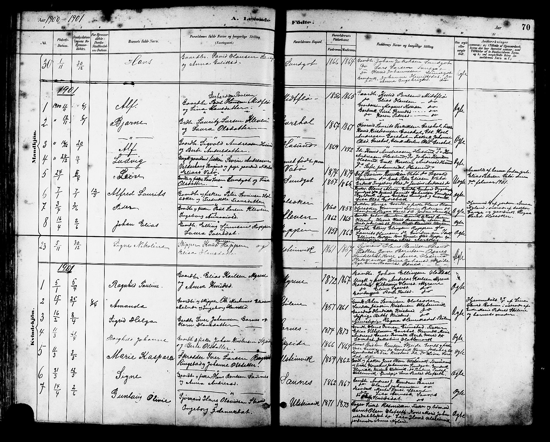 Ministerialprotokoller, klokkerbøker og fødselsregistre - Møre og Romsdal, AV/SAT-A-1454/509/L0112: Parish register (copy) no. 509C02, 1883-1922, p. 70