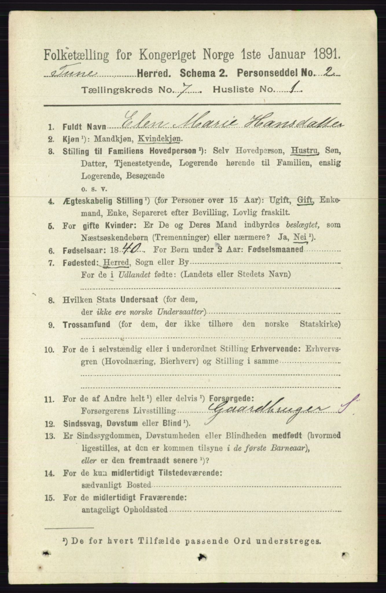 RA, 1891 census for 0130 Tune, 1891, p. 5145