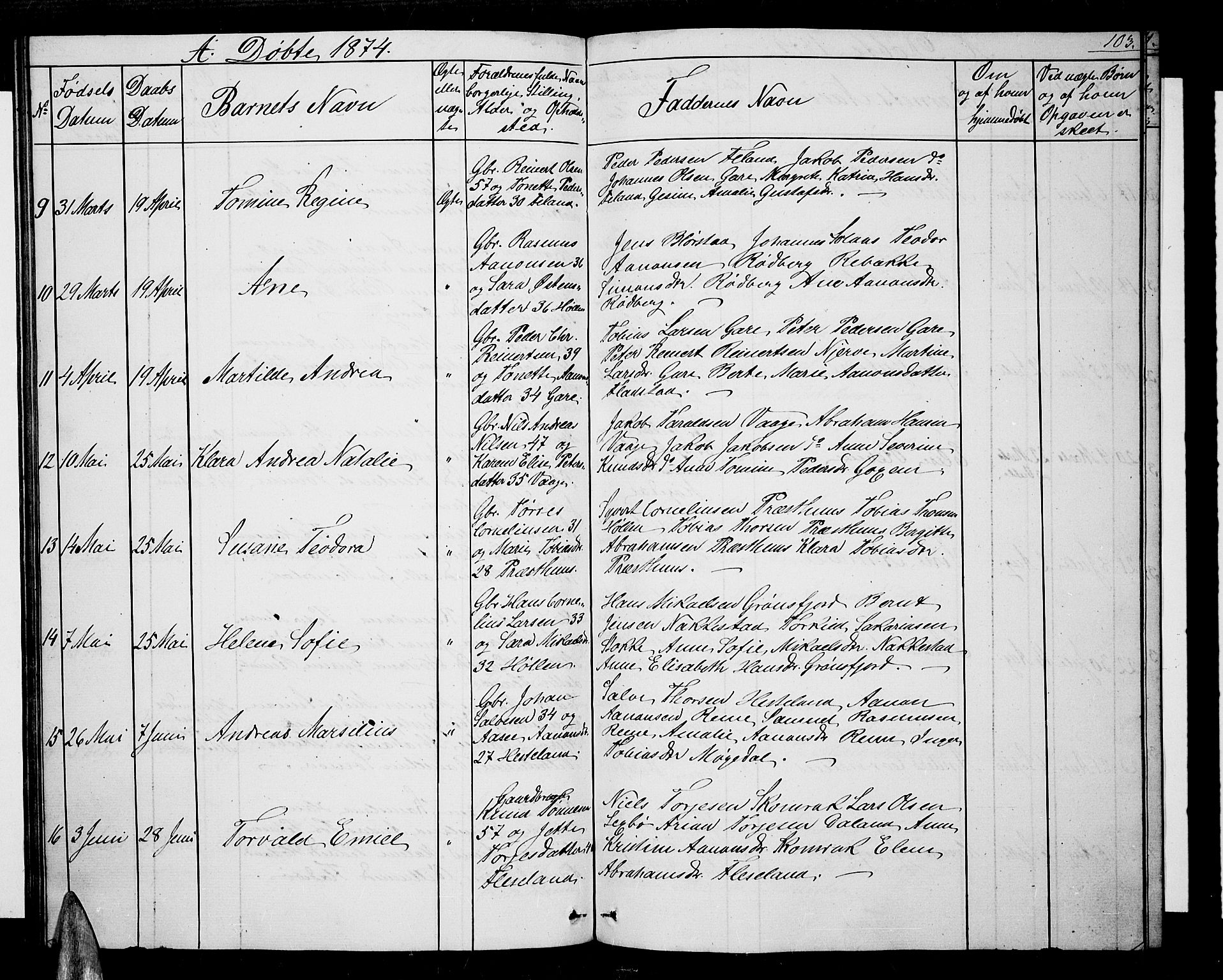 Sør-Audnedal sokneprestkontor, SAK/1111-0039/F/Fb/Fba/L0002: Parish register (copy) no. B 2, 1853-1878, p. 103