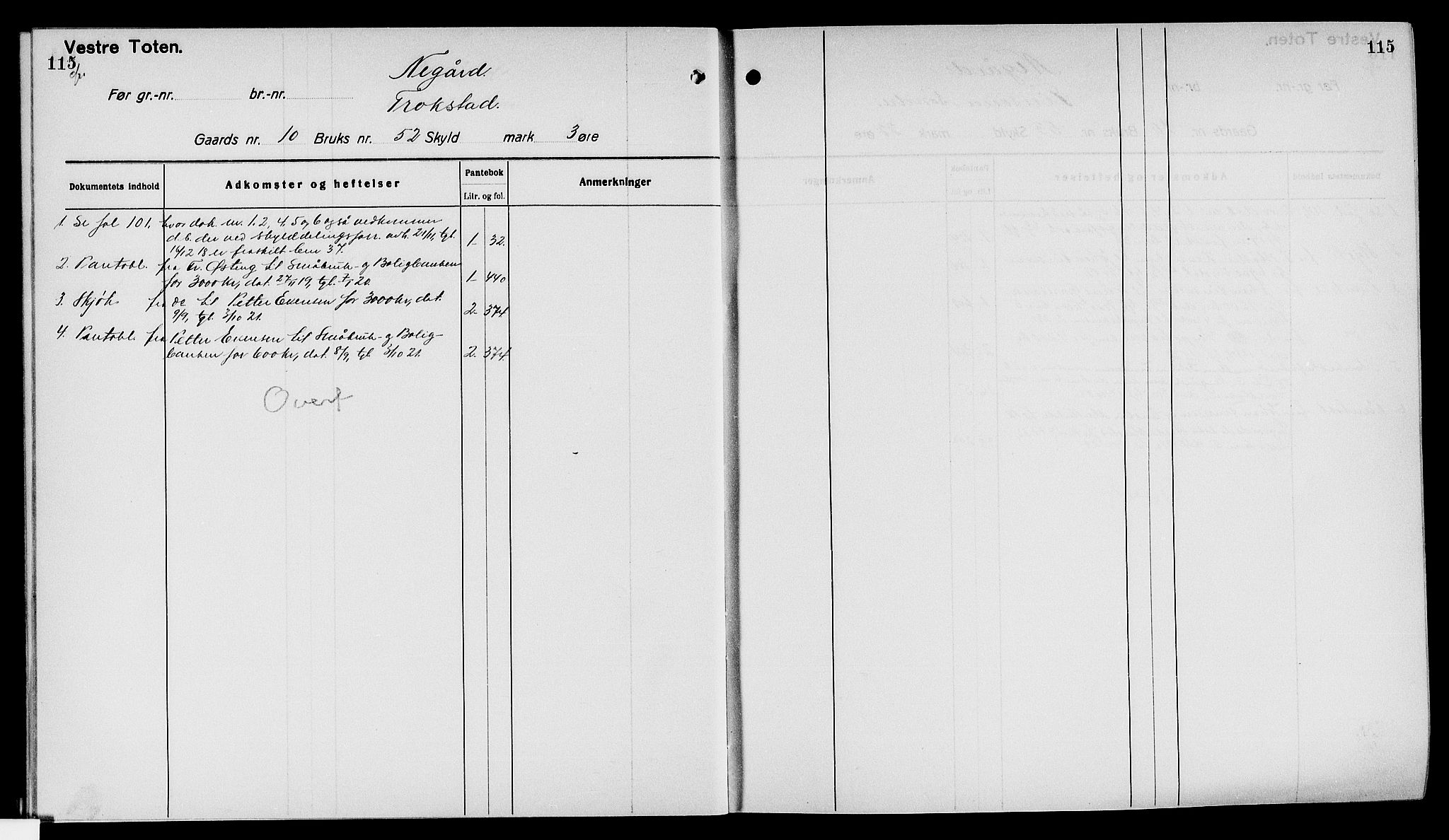 Toten tingrett, AV/SAH-TING-006/H/Ha/Haa/L0040: Mortgage register no. 40, 1925, p. 115