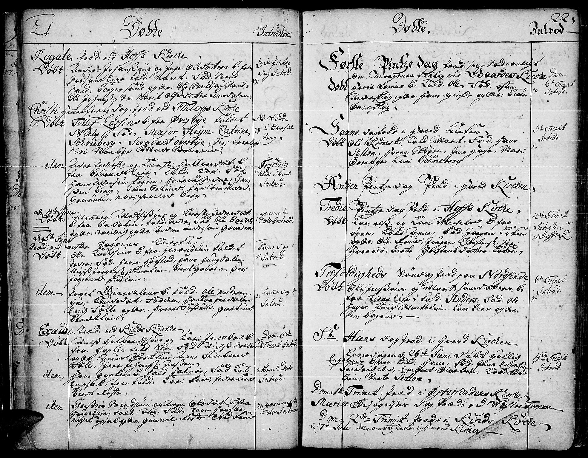 Land prestekontor, AV/SAH-PREST-120/H/Ha/Haa/L0002: Parish register (official) no. 2, 1733-1764, p. 21-22