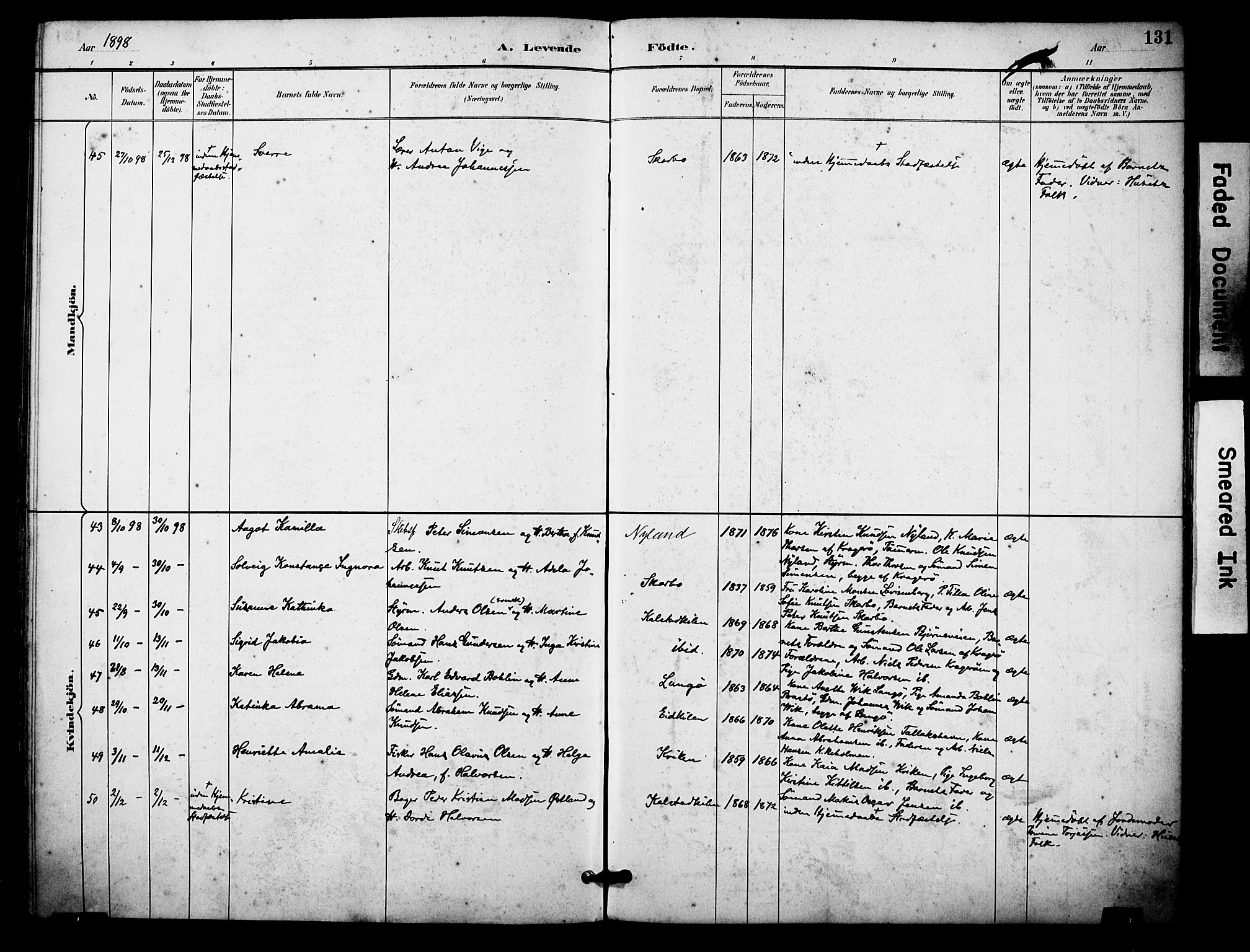 Skåtøy kirkebøker, AV/SAKO-A-304/F/Fa/L0002: Parish register (official) no. I 2, 1884-1899, p. 131