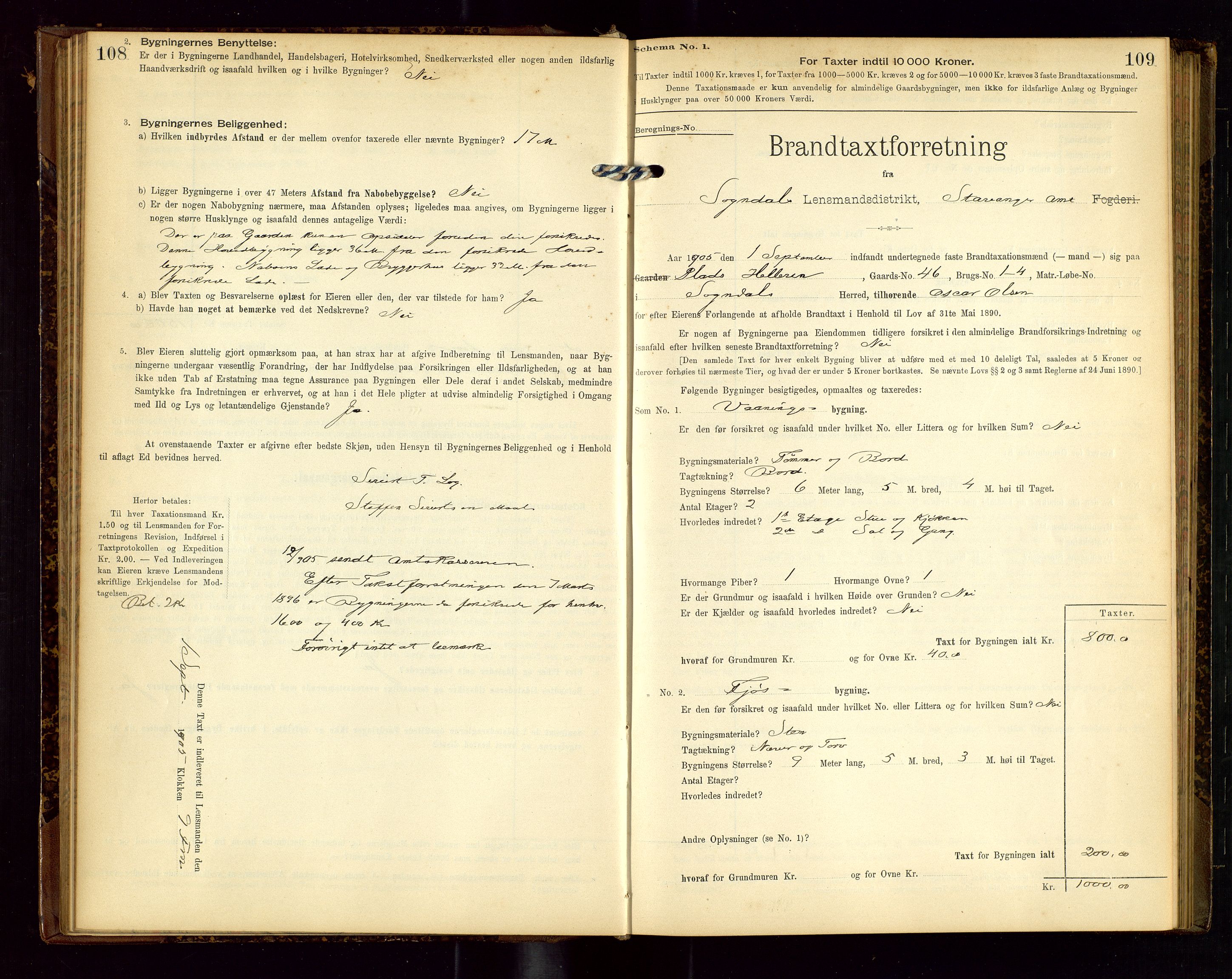 Sokndal lensmannskontor, AV/SAST-A-100417/Gob/L0002: "Brandtaxt-Protokol", 1902-1914, p. 108-109