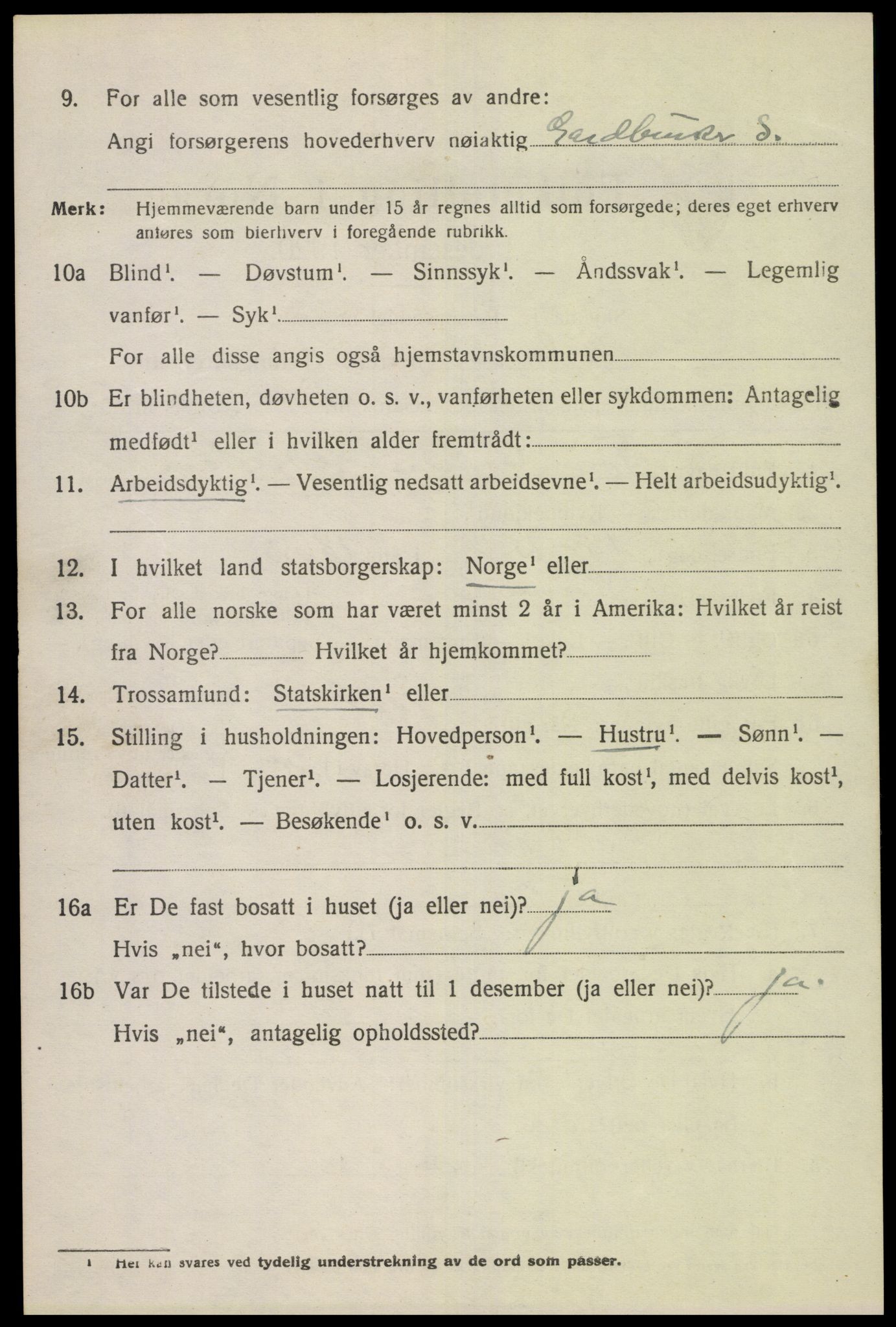 SAK, 1920 census for Gyland, 1920, p. 1029