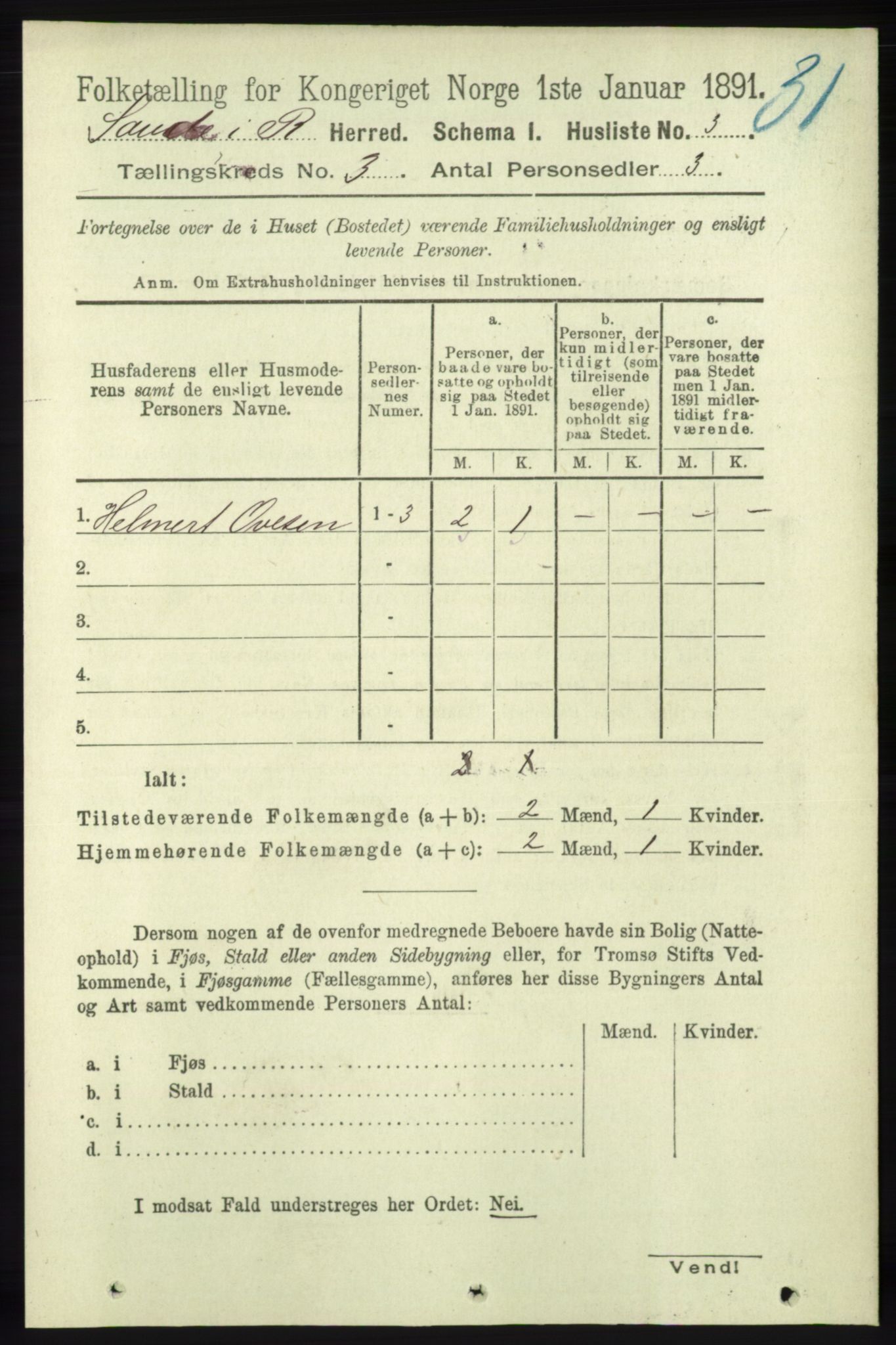 RA, 1891 census for 1135 Sauda, 1891, p. 1151