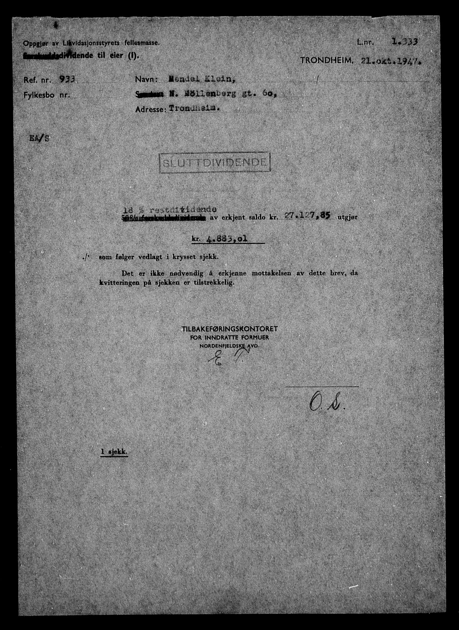 Justisdepartementet, Tilbakeføringskontoret for inndratte formuer, AV/RA-S-1564/H/Hc/Hca/L0902: --, 1945-1947, p. 151