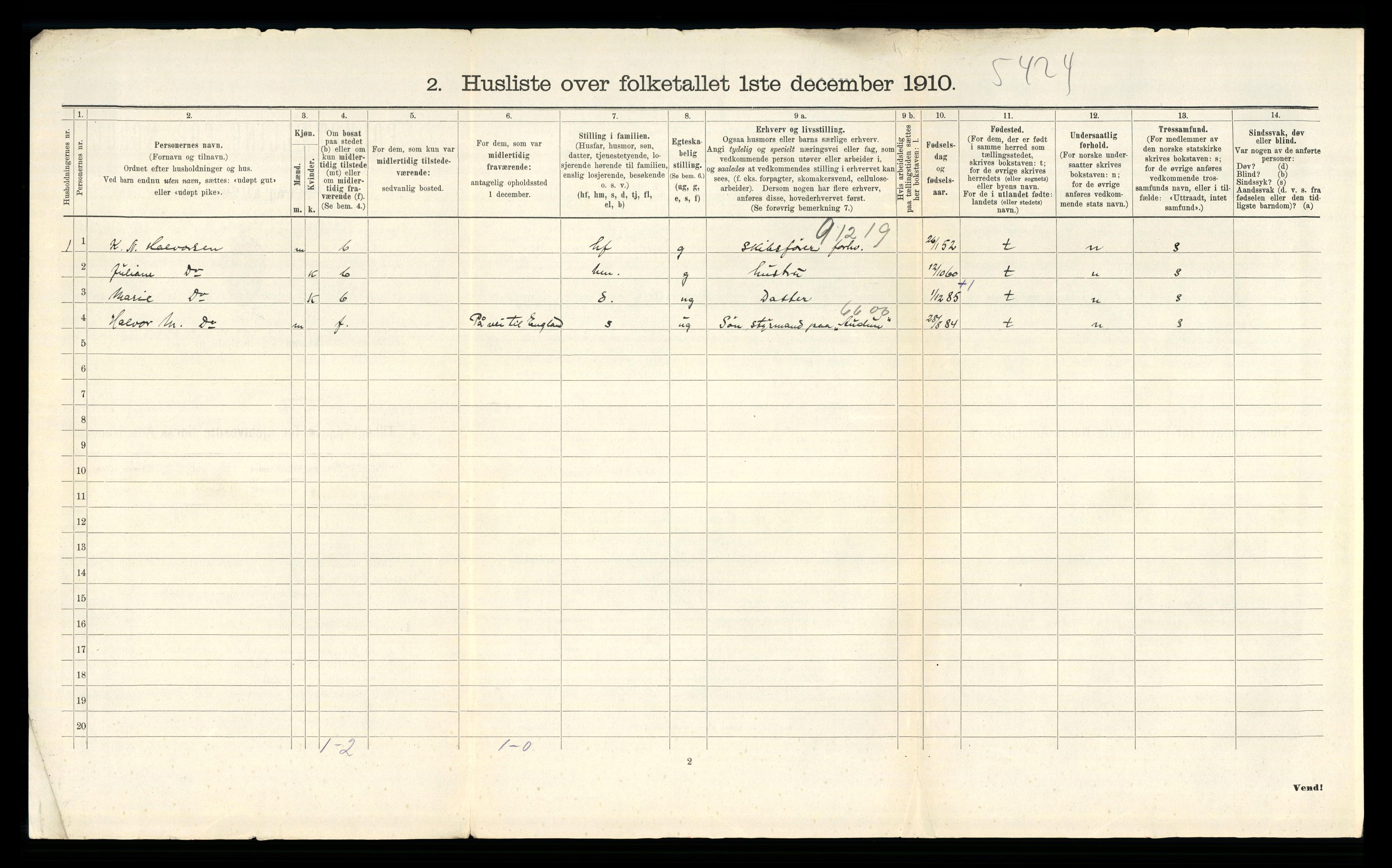 RA, 1910 census for Dypvåg, 1910, p. 43