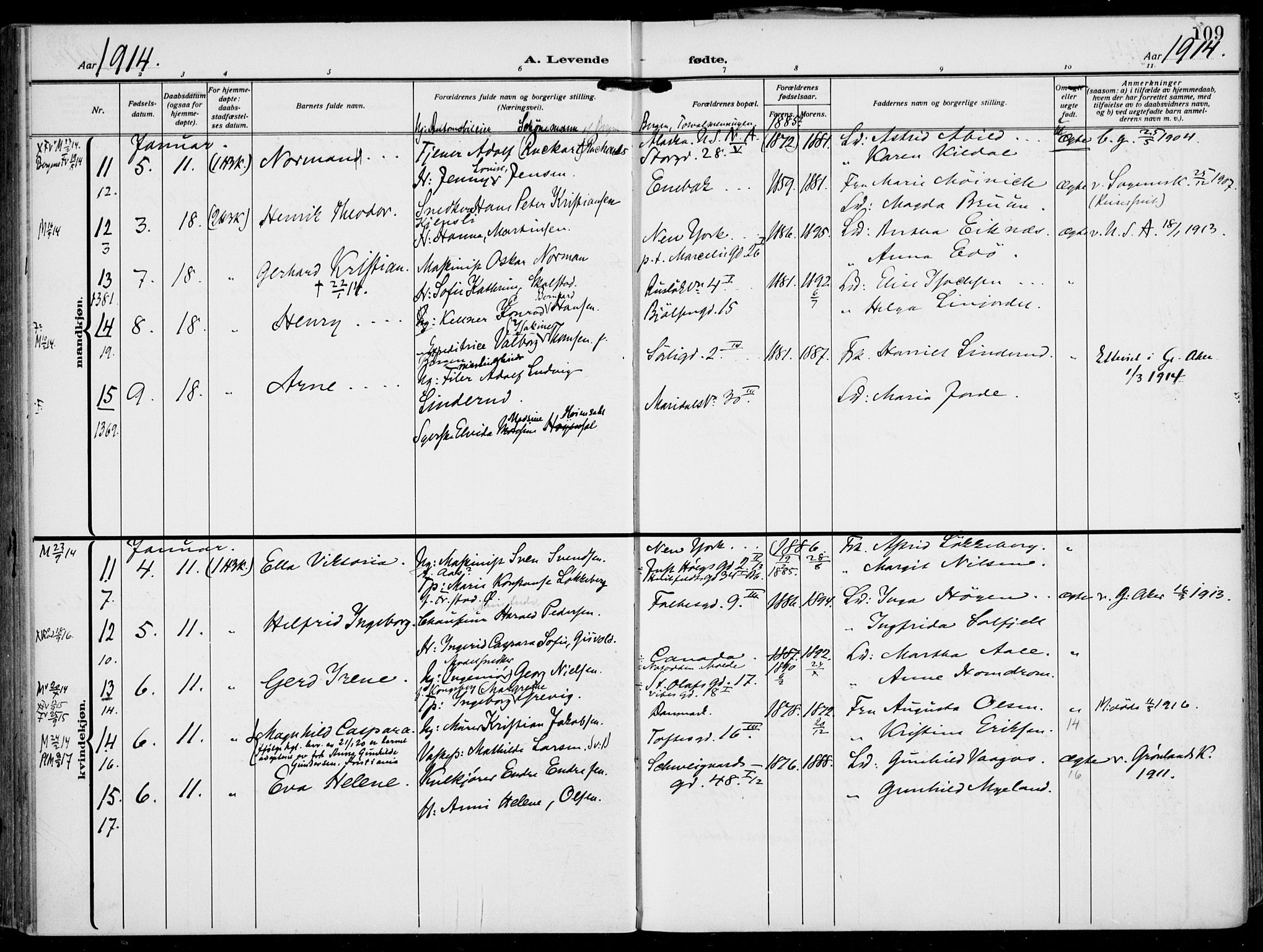 Rikshospitalet prestekontor Kirkebøker, SAO/A-10309b/F/L0015: Parish register (official) no. 15, 1913-1915, p. 109