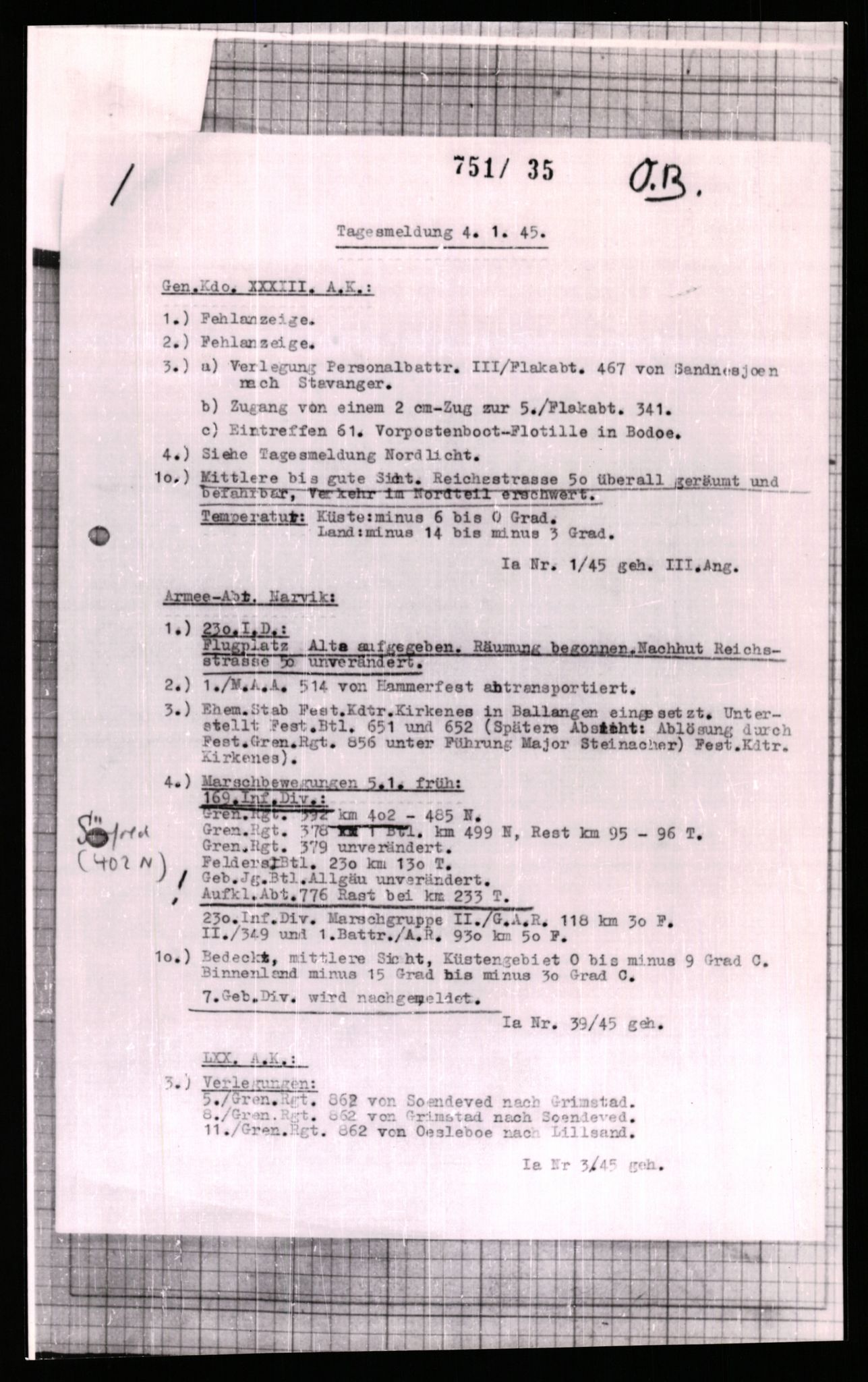 Forsvarets Overkommando. 2 kontor. Arkiv 11.4. Spredte tyske arkivsaker, AV/RA-RAFA-7031/D/Dar/Dara/L0006: Krigsdagbøker for 20. Gebirgs-Armee-Oberkommando (AOK 20), 1945, p. 88