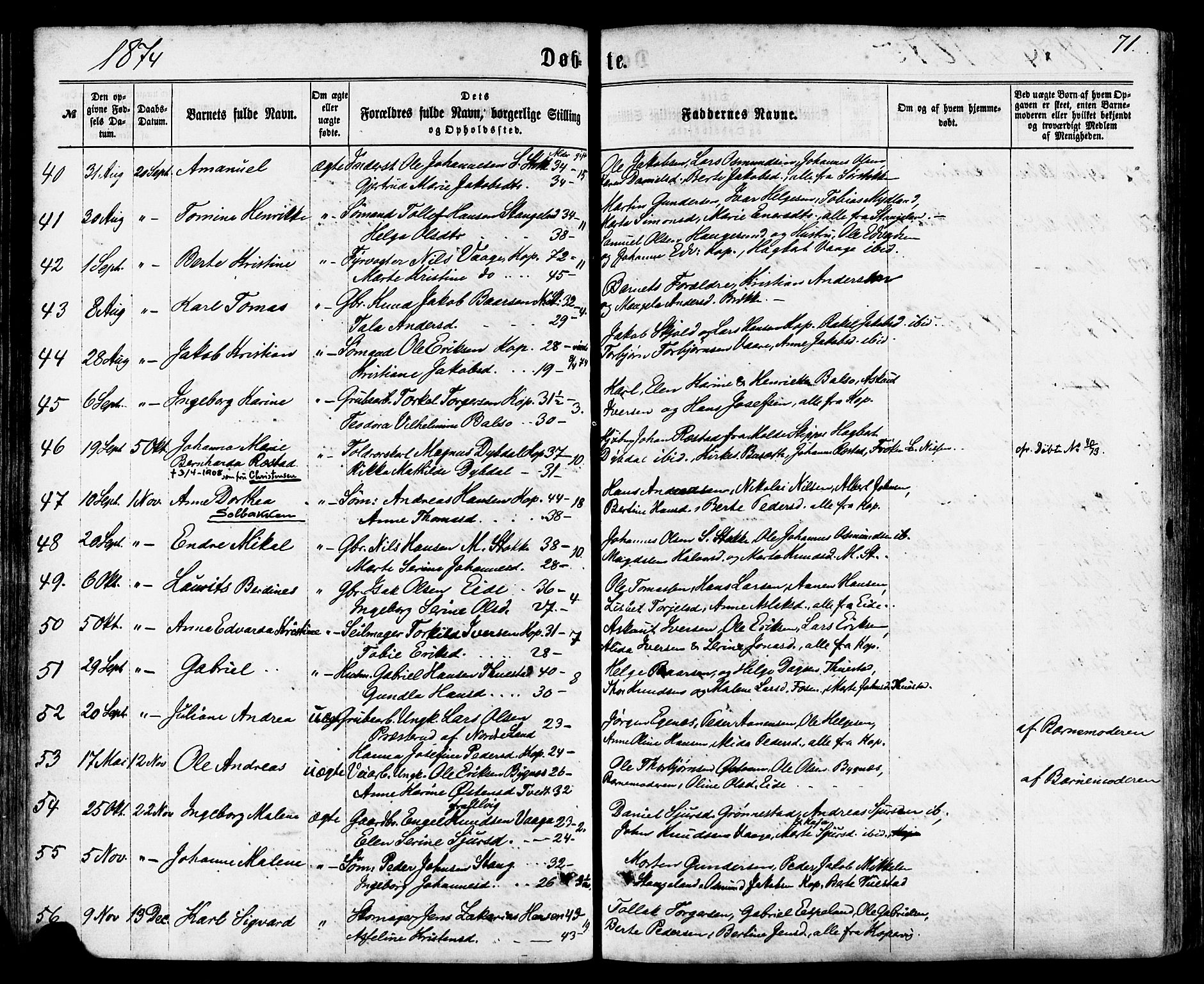Avaldsnes sokneprestkontor, SAST/A -101851/H/Ha/Haa/L0011: Parish register (official) no. A 11, 1861-1880, p. 71