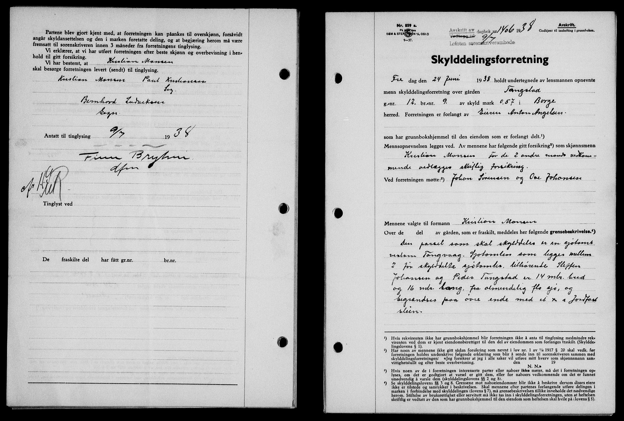 Lofoten sorenskriveri, SAT/A-0017/1/2/2C/L0004a: Mortgage book no. 4a, 1938-1938, Diary no: : 1406/1938