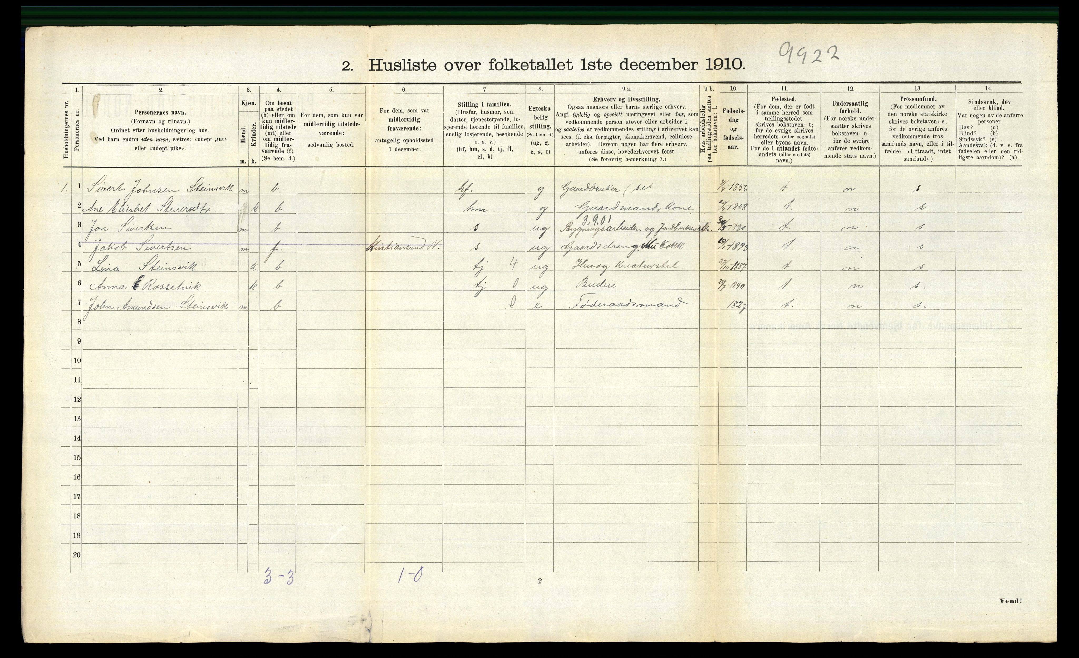 RA, 1910 census for Volda, 1910, p. 1433