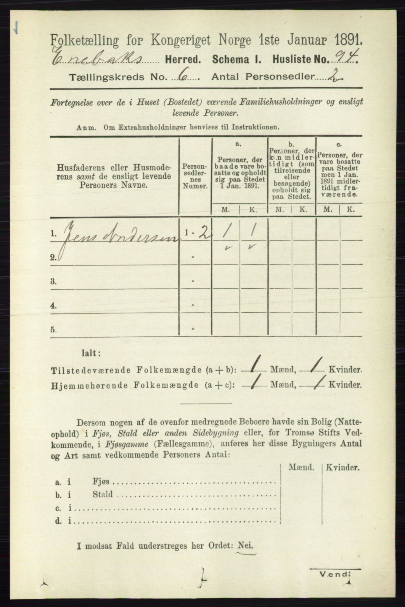 RA, 1891 census for 0229 Enebakk, 1891, p. 2889