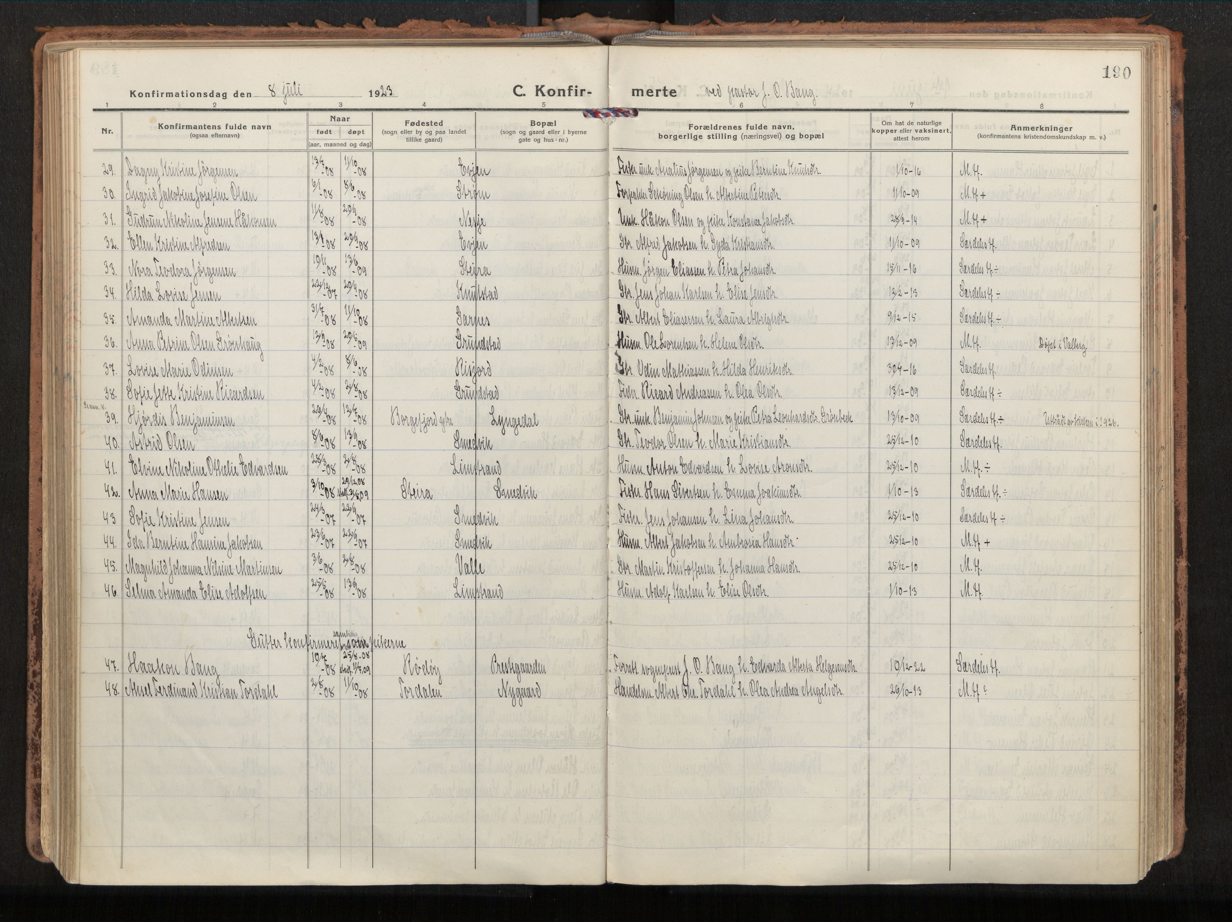 Ministerialprotokoller, klokkerbøker og fødselsregistre - Nordland, SAT/A-1459/880/L1136: Parish register (official) no. 880A10, 1919-1927, p. 190