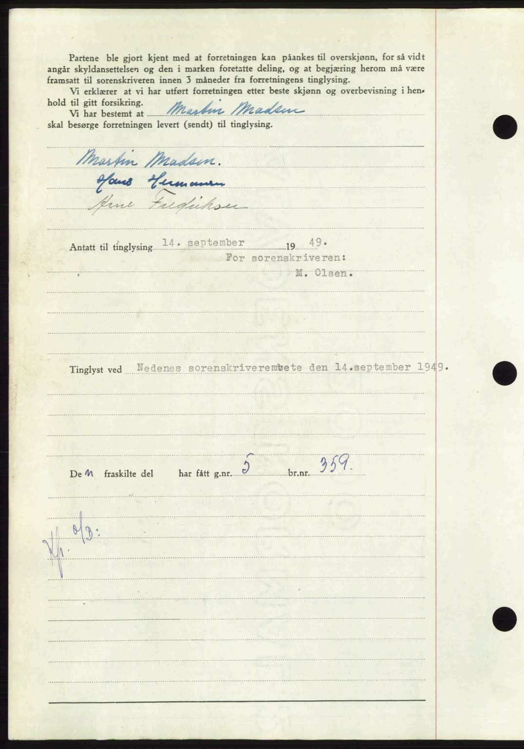 Nedenes sorenskriveri, AV/SAK-1221-0006/G/Gb/Gba/L0061: Mortgage book no. A13, 1949-1949, Diary no: : 1451/1949