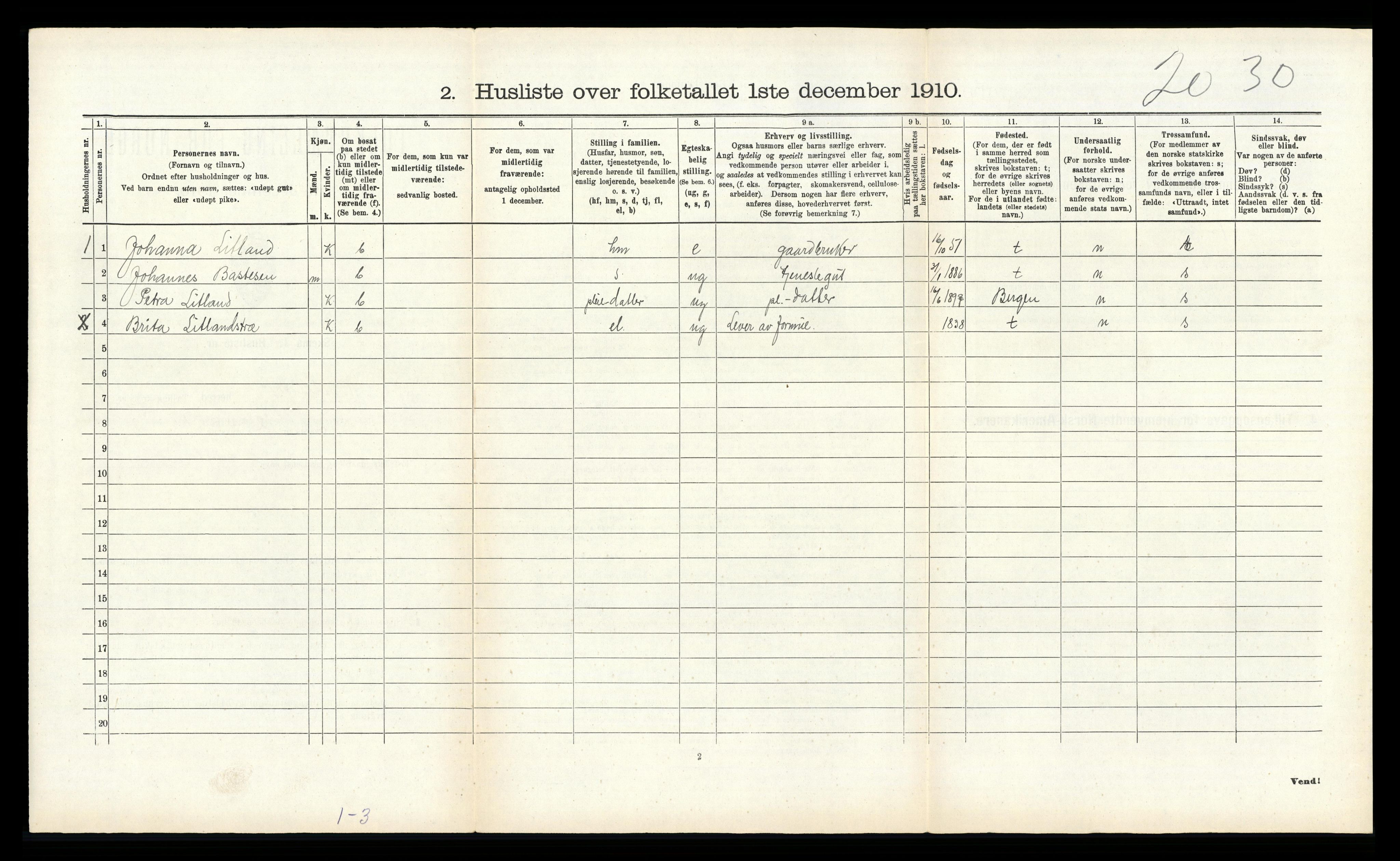 RA, 1910 census for Hosanger, 1910, p. 157