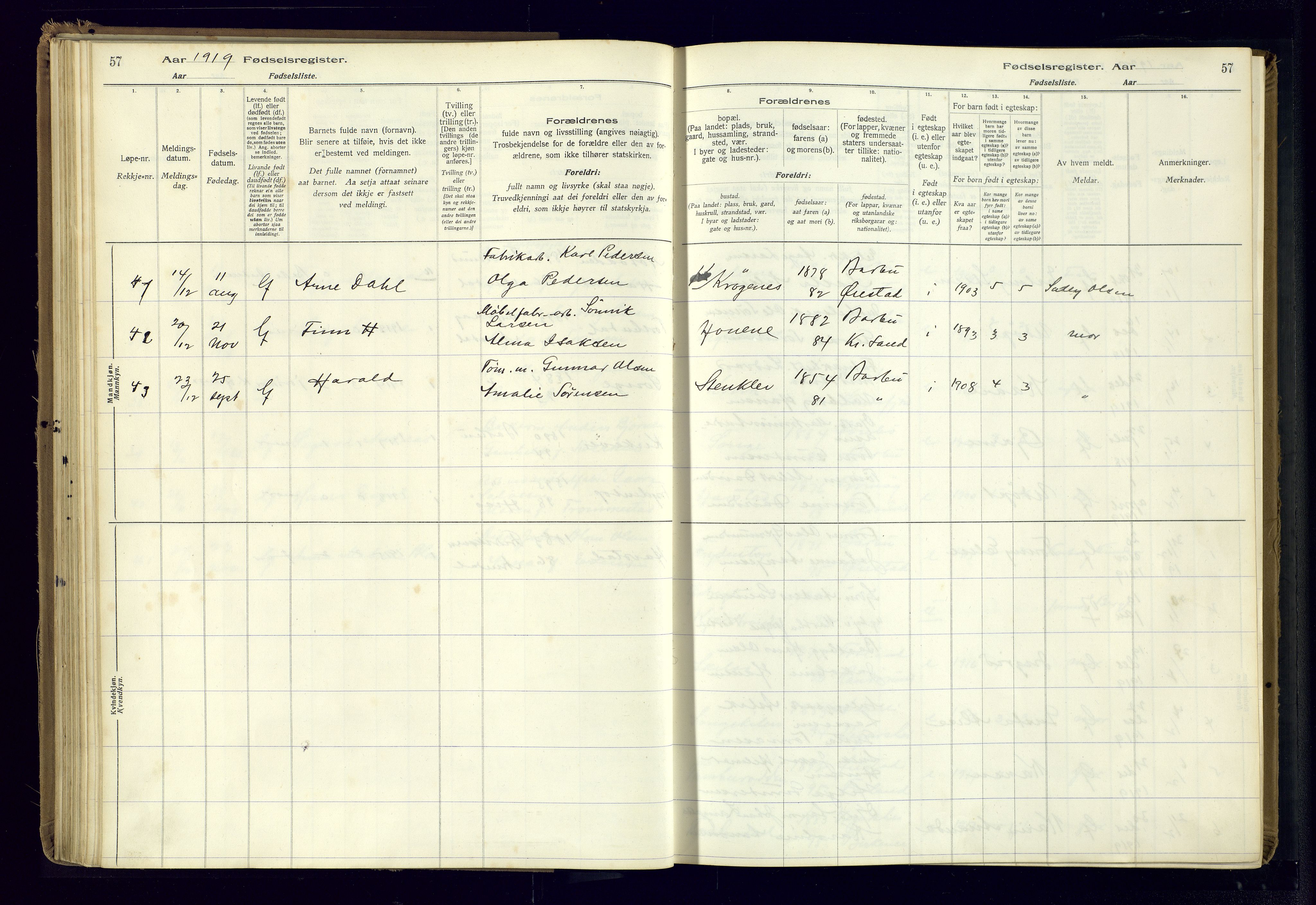 Barbu sokneprestkontor, AV/SAK-1111-0003/J/Ja/L0001: Birth register no. A-VIII-1, 1916-1937, p. 57