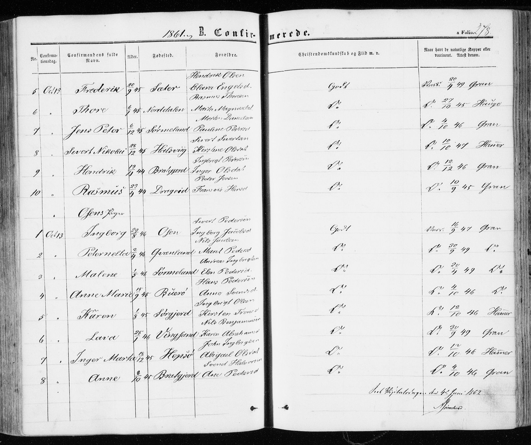 Ministerialprotokoller, klokkerbøker og fødselsregistre - Sør-Trøndelag, AV/SAT-A-1456/657/L0705: Parish register (official) no. 657A06, 1858-1867, p. 278