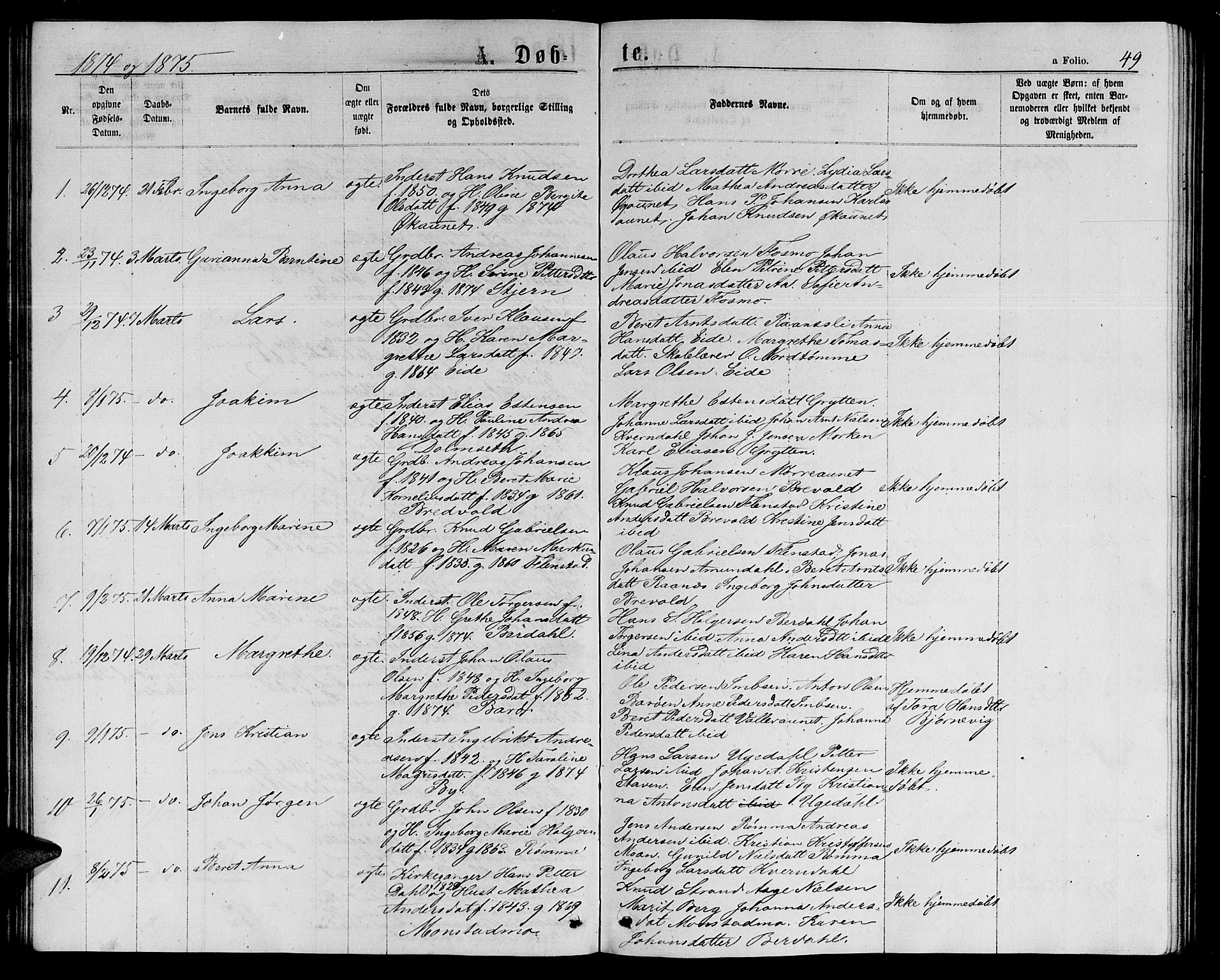 Ministerialprotokoller, klokkerbøker og fødselsregistre - Sør-Trøndelag, SAT/A-1456/655/L0686: Parish register (copy) no. 655C02, 1866-1879, p. 49