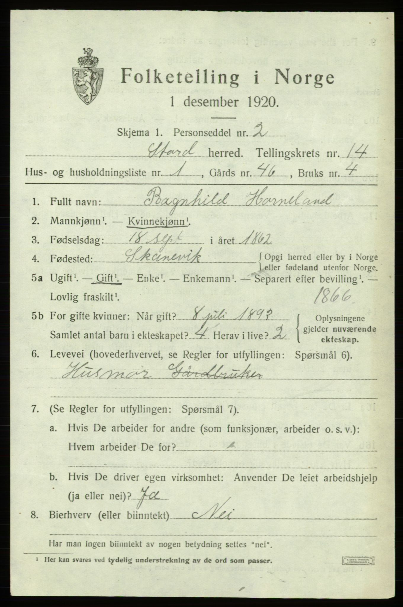 SAB, 1920 census for Stord, 1920, p. 7993