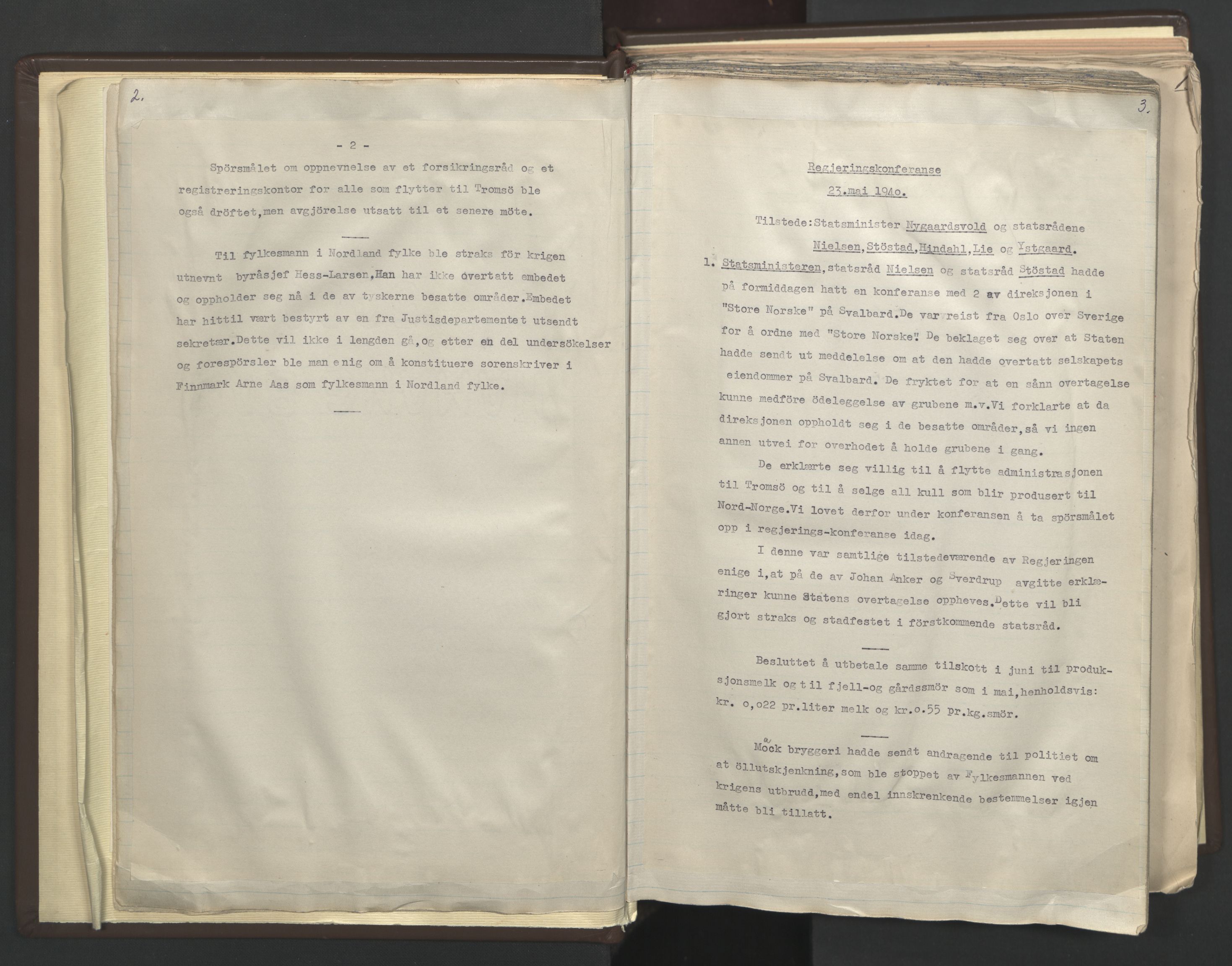 Statsministerens kontor, AV/RA-S-1005/A/Aa/L0001: Referat fra regjeringskonferanser, 1940-1941, p. 2-3