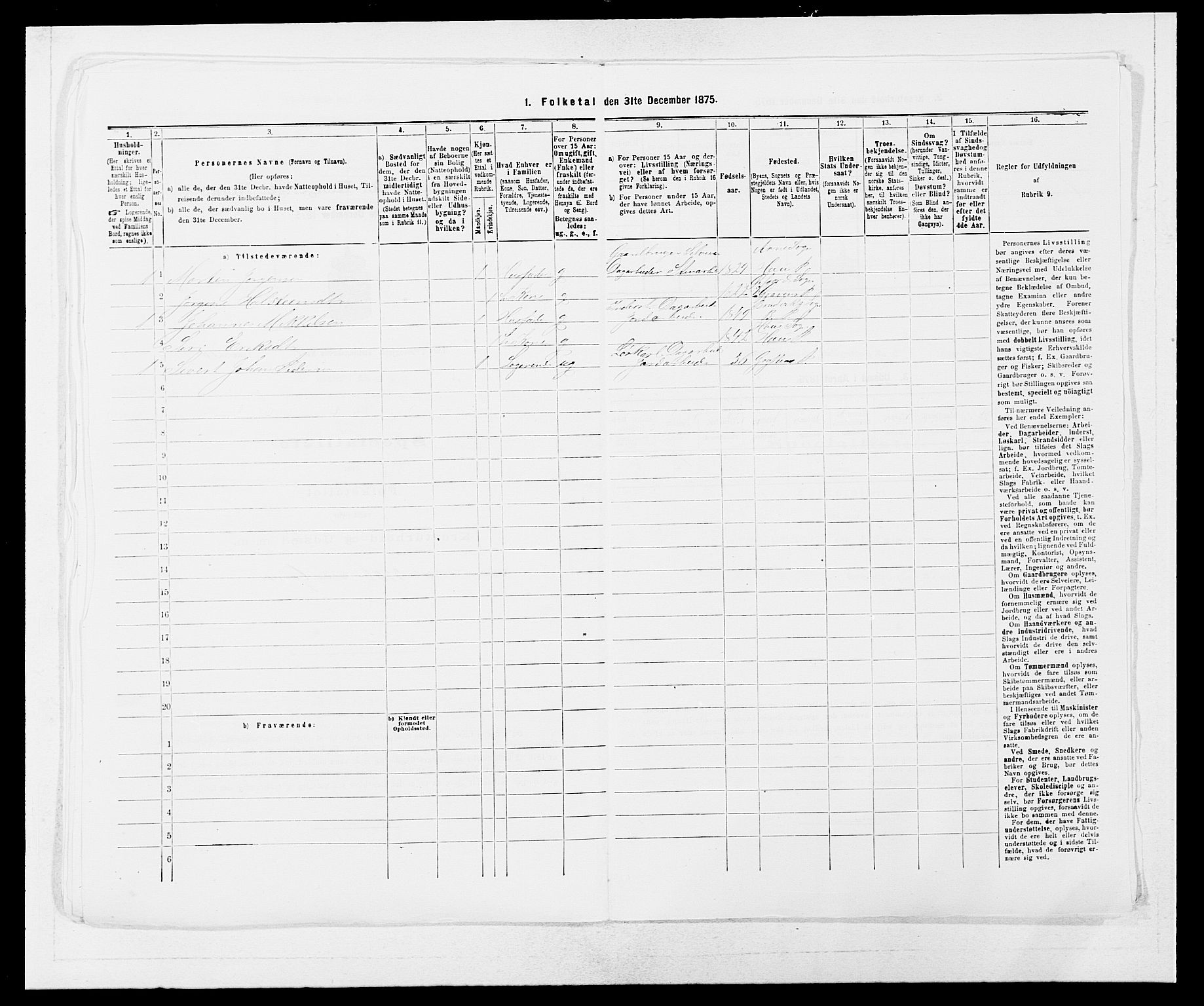 SAB, 1875 census for 1250P Haus, 1875, p. 1165