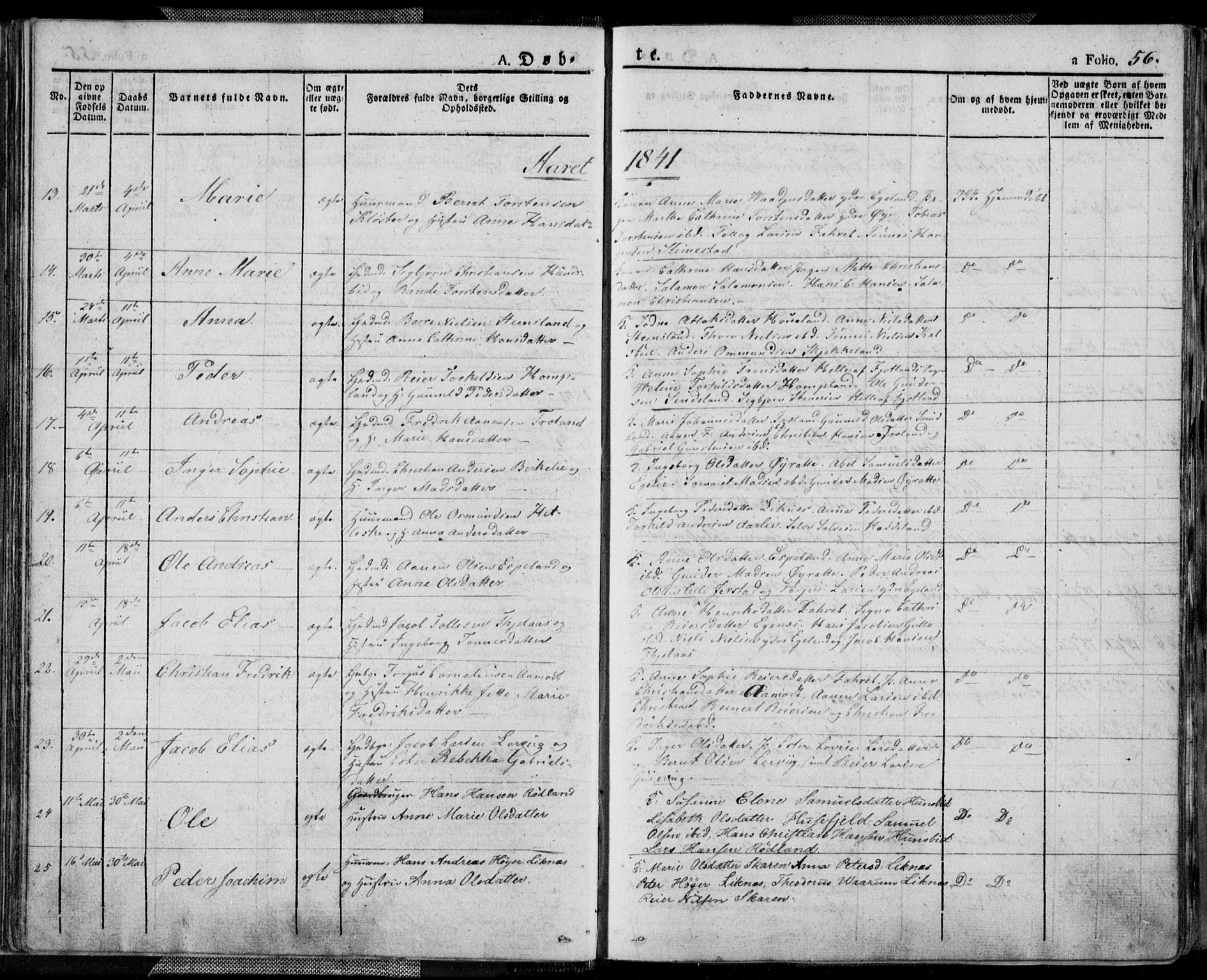 Kvinesdal sokneprestkontor, AV/SAK-1111-0026/F/Fa/Fab/L0004: Parish register (official) no. A 4, 1829-1843, p. 56