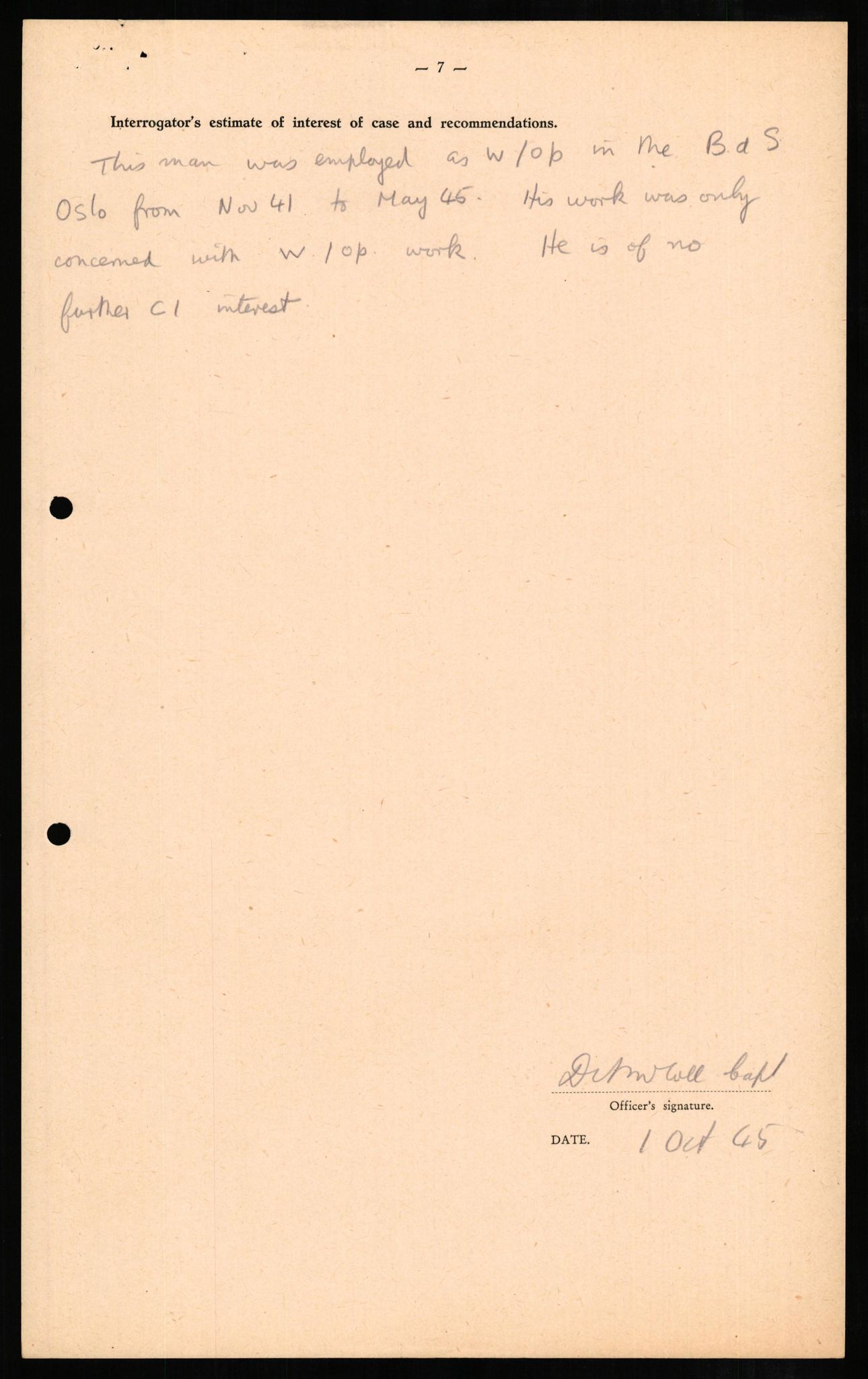 Forsvaret, Forsvarets overkommando II, RA/RAFA-3915/D/Db/L0007: CI Questionaires. Tyske okkupasjonsstyrker i Norge. Tyskere., 1945-1946, p. 469