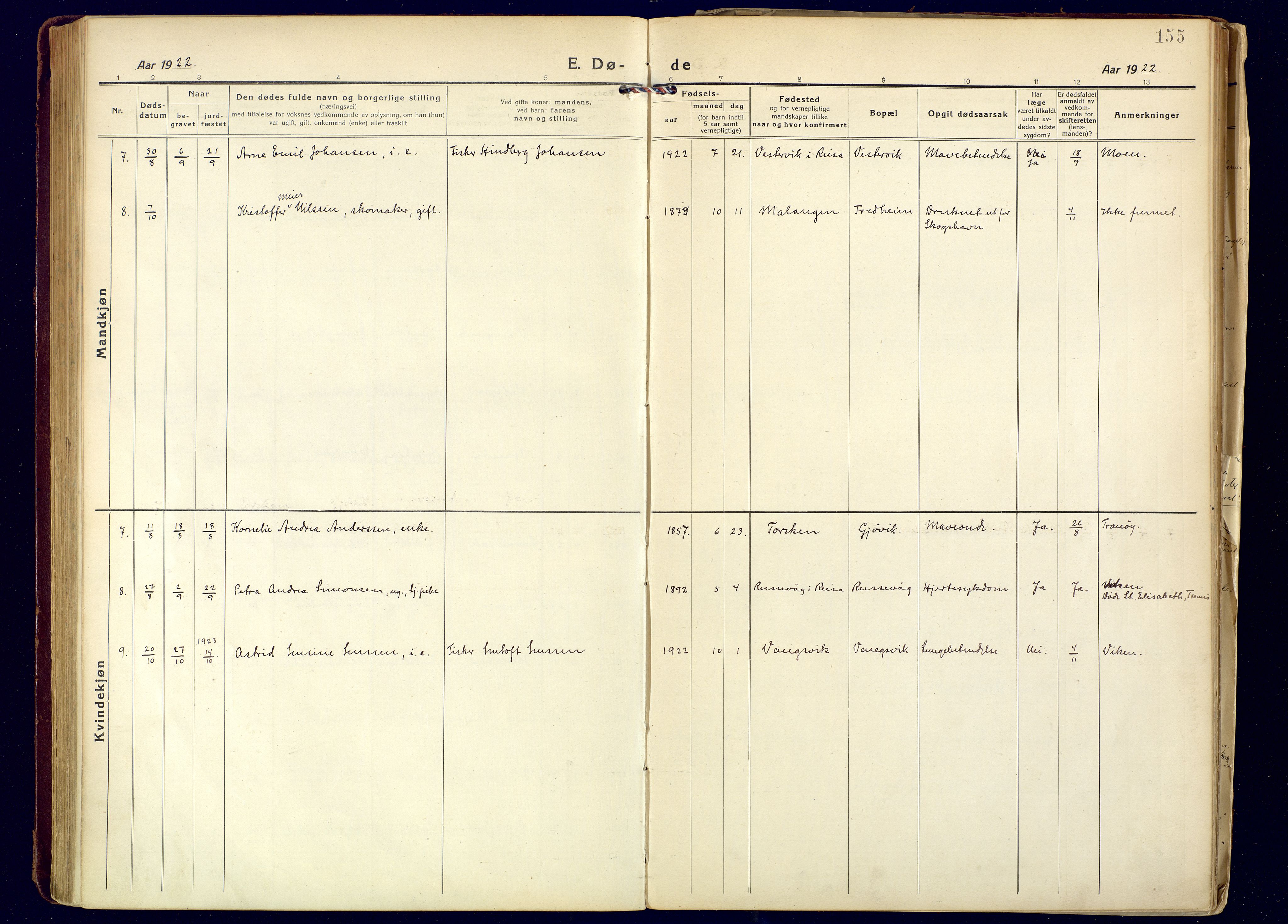 Tranøy sokneprestkontor, AV/SATØ-S-1313/I/Ia/Iaa/L0016kirke: Parish register (official) no. 16, 1919-1932, p. 155