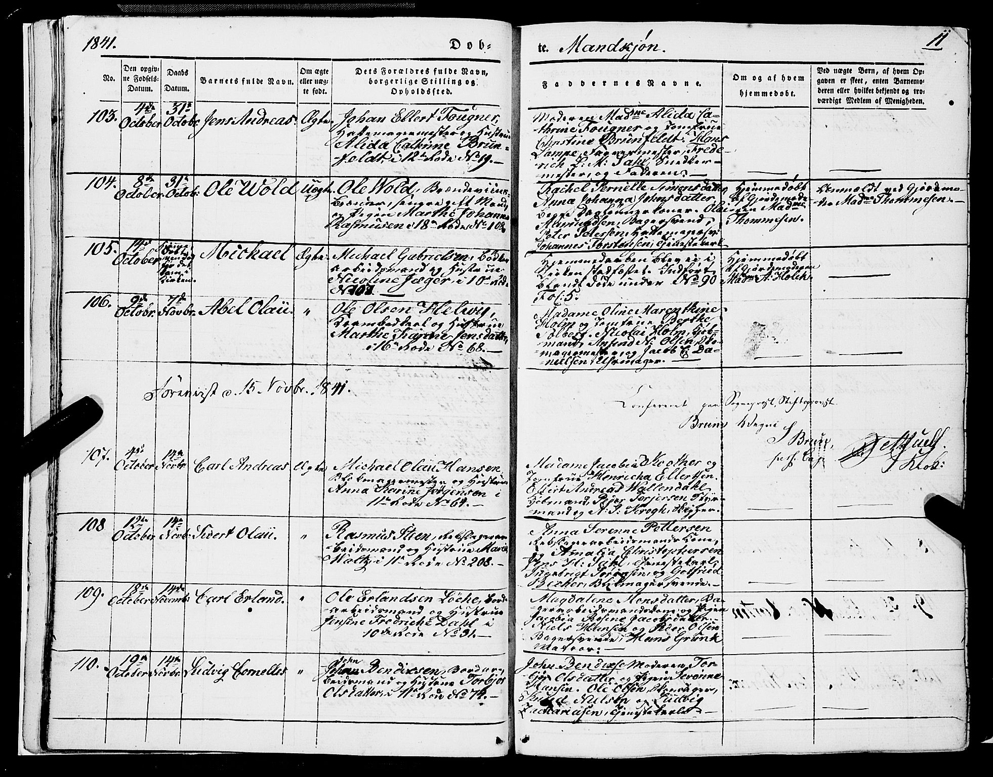 Domkirken sokneprestembete, SAB/A-74801/H/Haa/L0019: Parish register (official) no. B 2, 1841-1851, p. 11