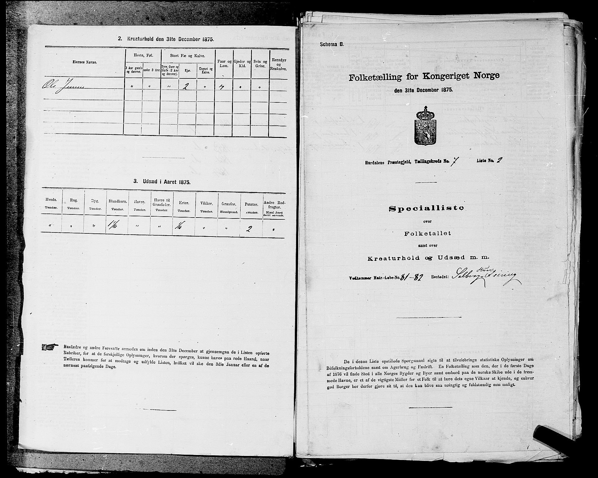 RA, 1875 census for 0239P Hurdal, 1875, p. 867