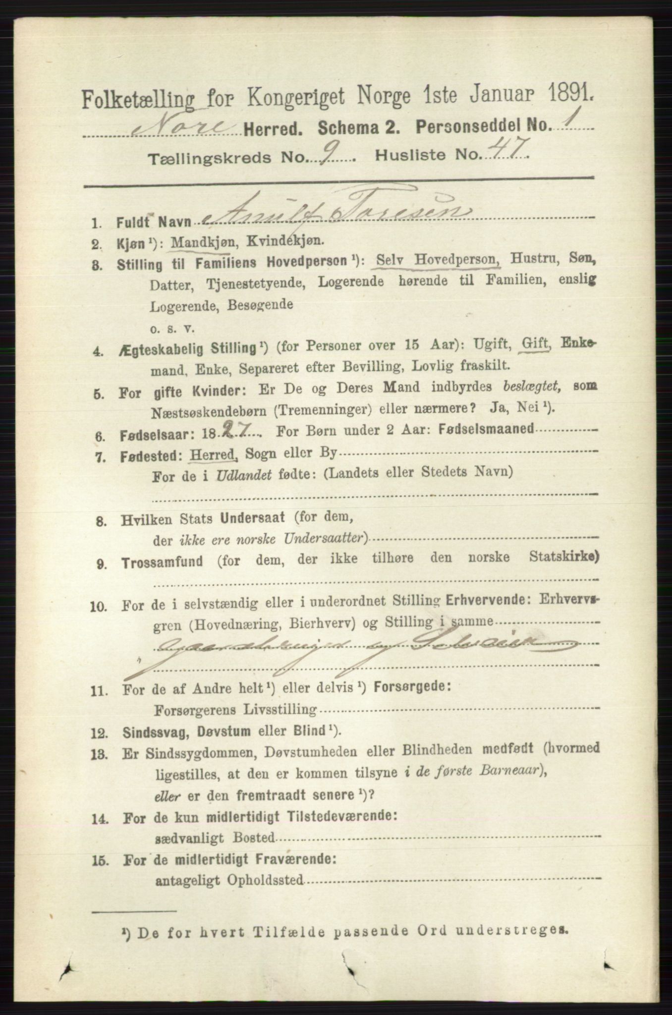 RA, 1891 census for 0633 Nore, 1891, p. 3478