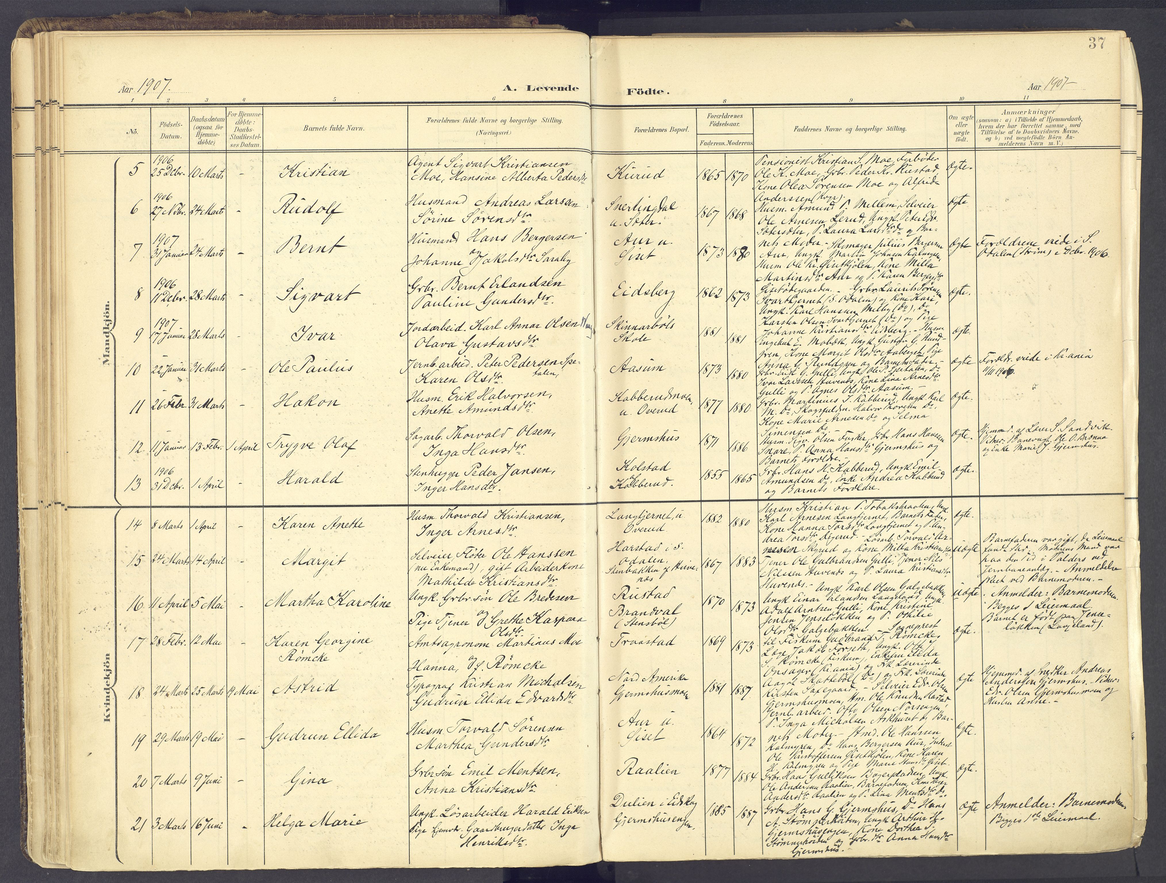 Vinger prestekontor, AV/SAH-PREST-024/H/Ha/Haa/L0017: Parish register (official) no. 17, 1901-1927, p. 37