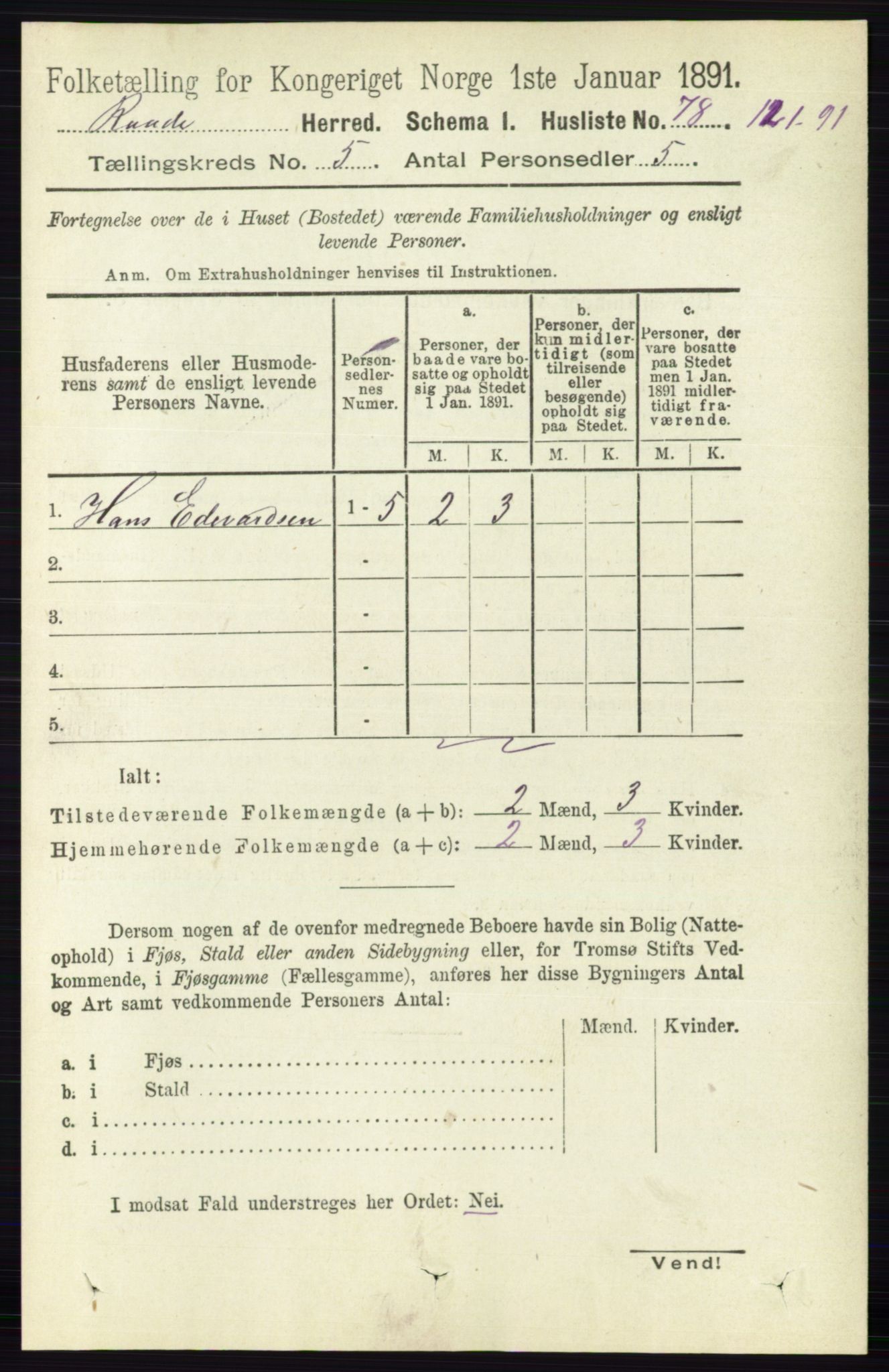 RA, 1891 census for 0135 Råde, 1891, p. 2592