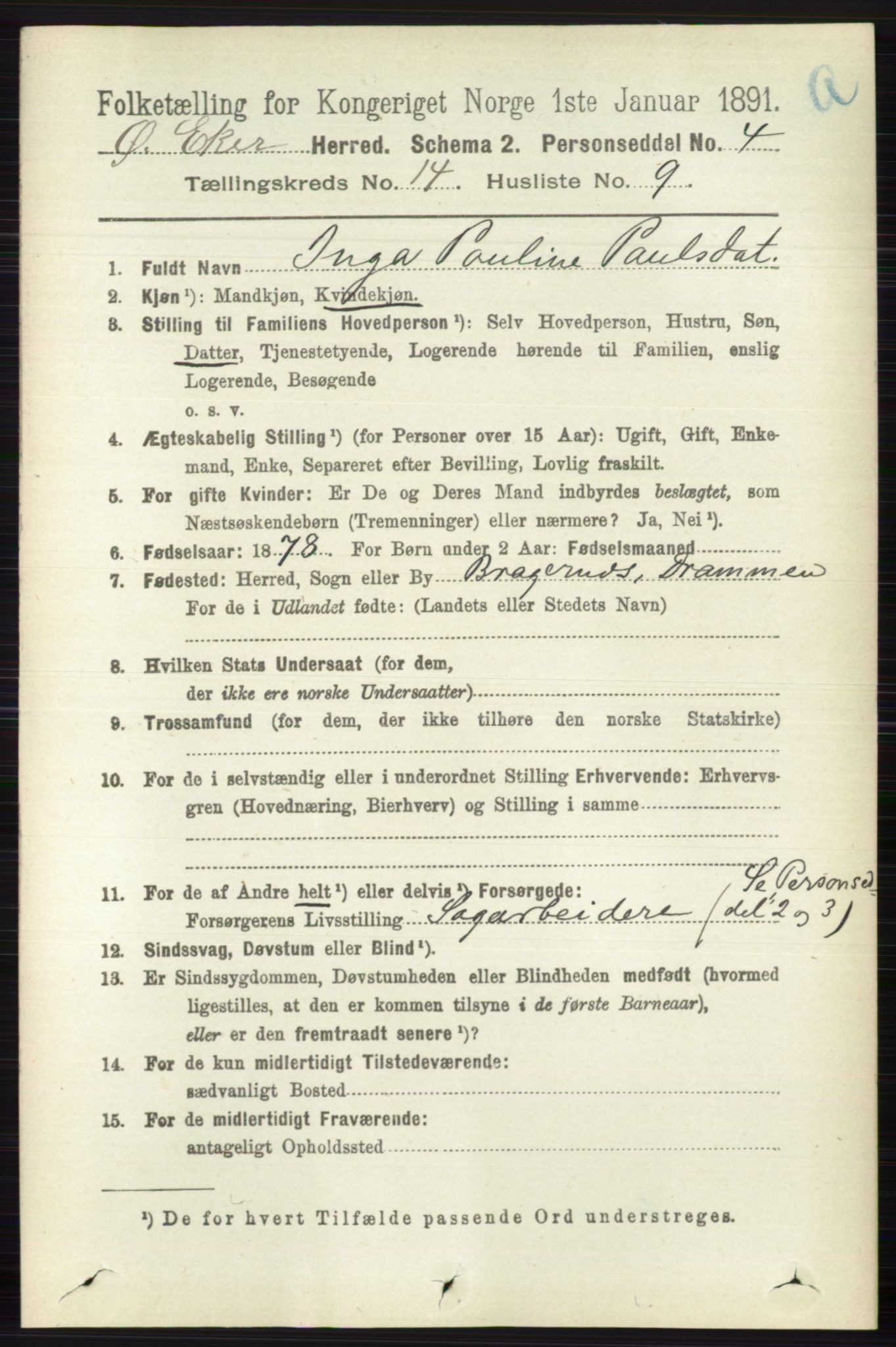 RA, 1891 census for 0624 Øvre Eiker, 1891, p. 6507
