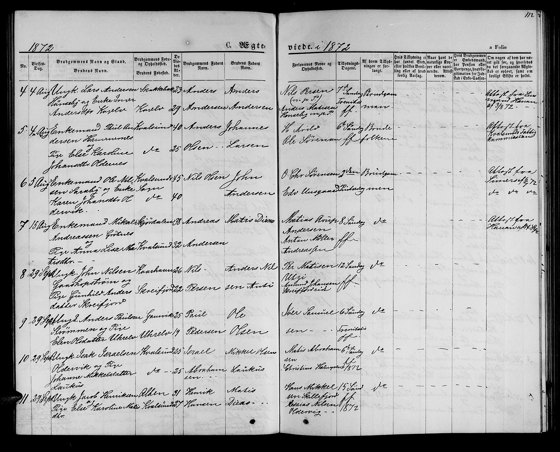 Hammerfest sokneprestkontor, SATØ/S-1347/H/Hb/L0005.klokk: Parish register (copy) no. 5, 1869-1884, p. 112